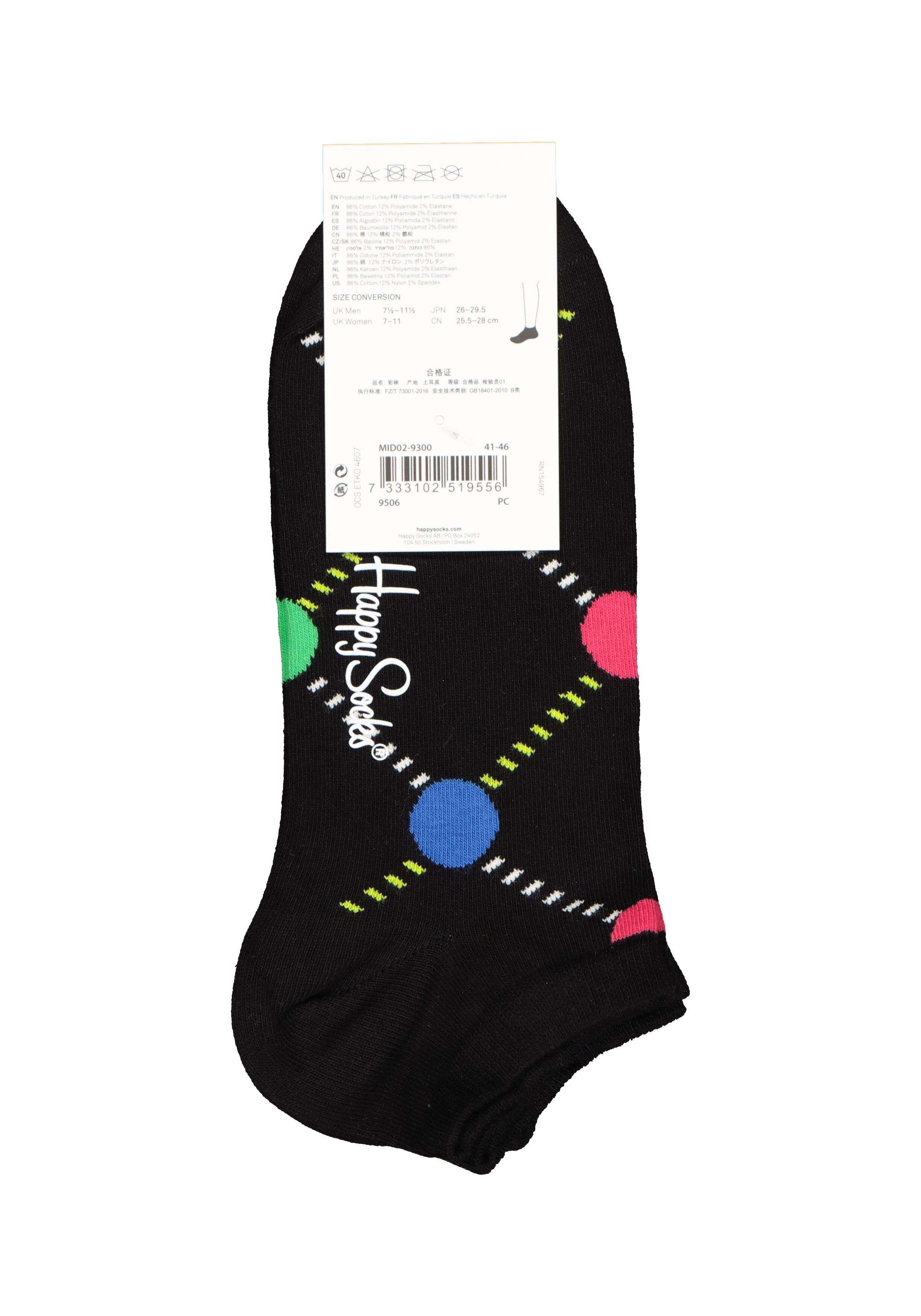 Happy Socks Mini Dot Low Sock (2-pack), zwart met kleur