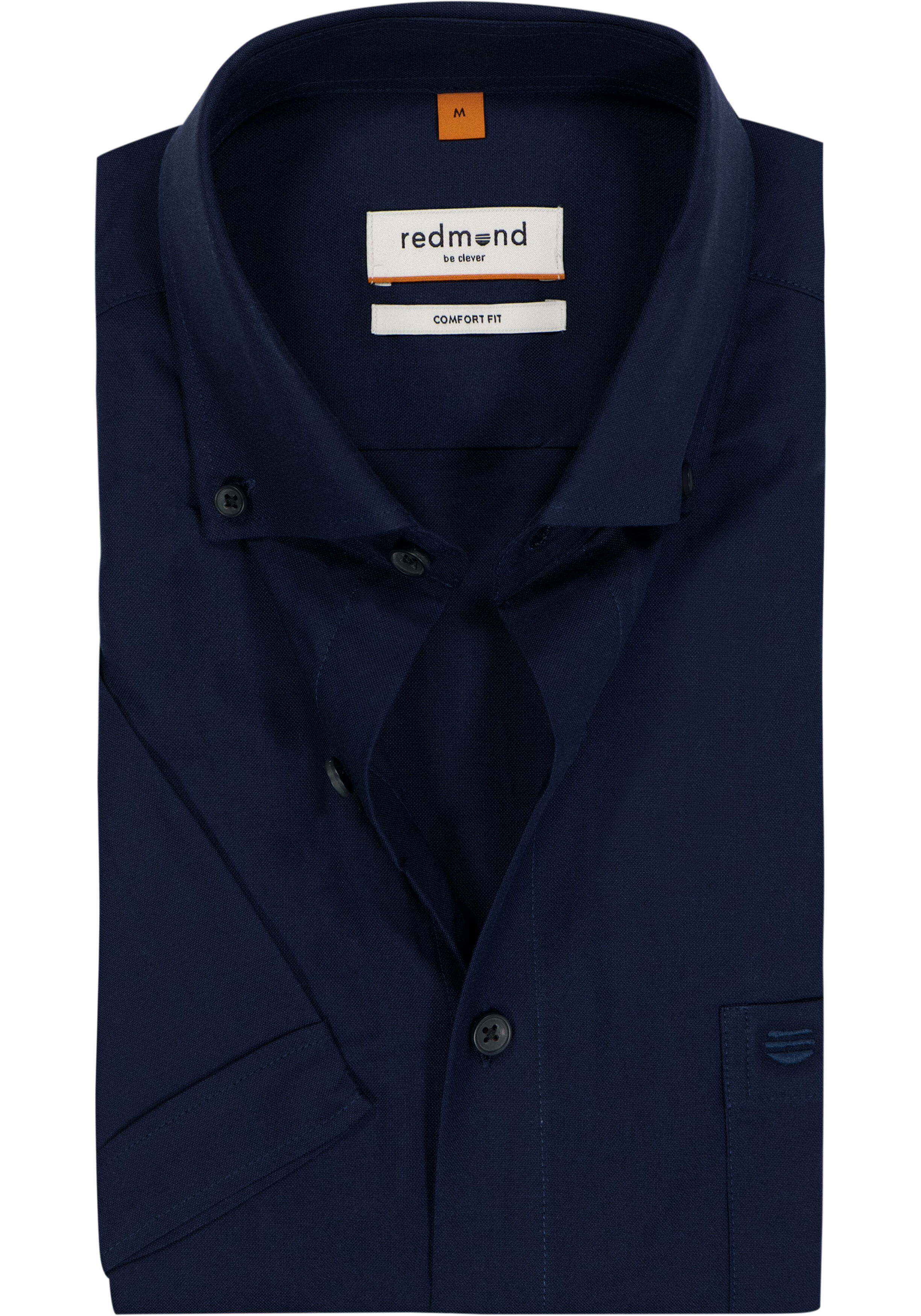 Redmond comfort fit overhemd, korte mouw, Oxford, donkerblauw