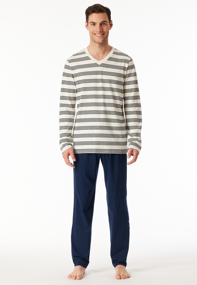 SCHIESSER Casual Essentials Pyjama lang, heren pyjama set, krijtwit gestreept