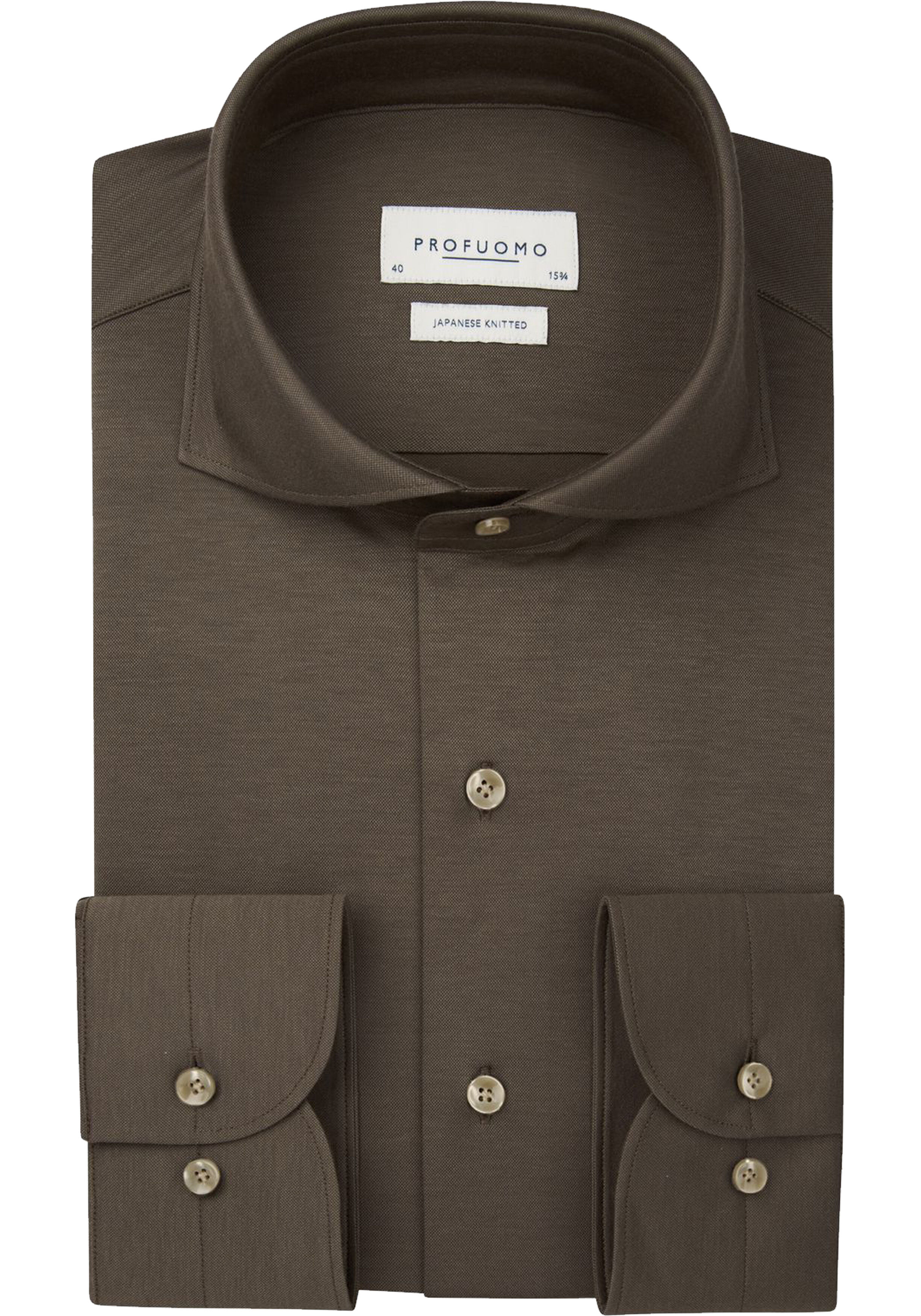 Profuomo slim fit heren overhemd, jersey, bruin