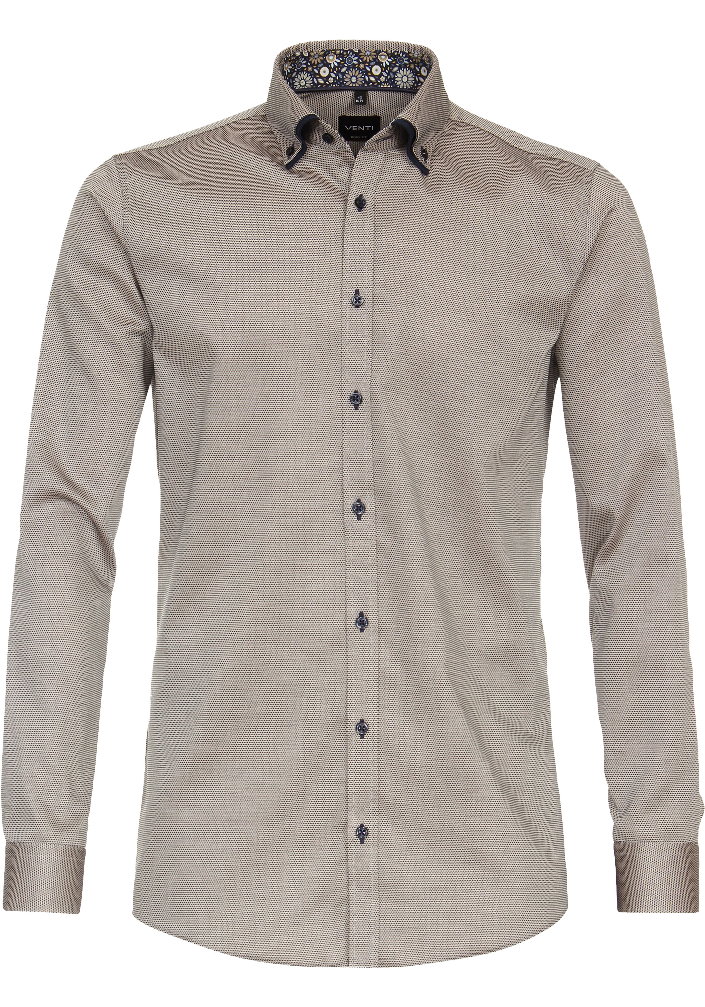 VENTI body fit overhemd, dobby, bruin