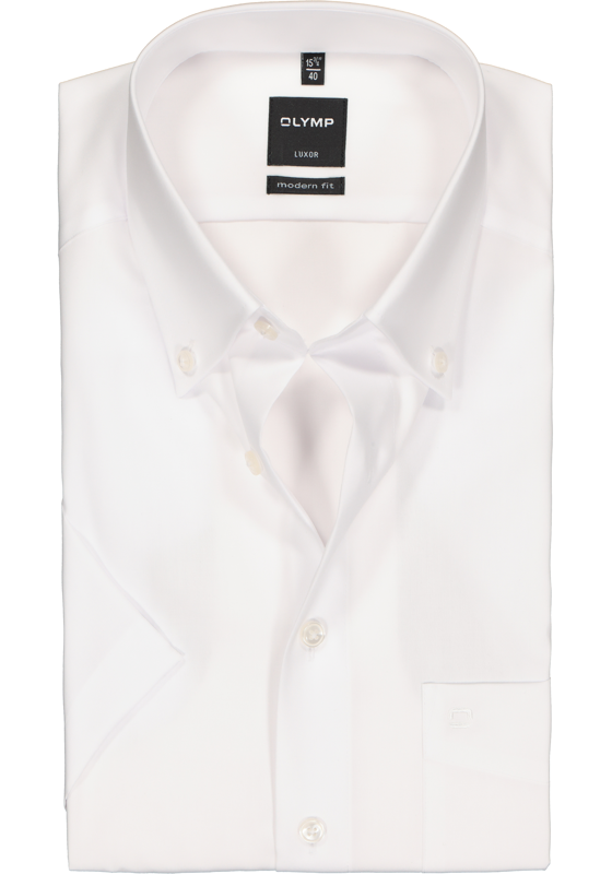 OLYMP Luxor modern fit overhemd, korte mouw, wit met button-down kraag OLYMP Luxor modern fit overhemd, korte mouw, wit met button-down kraag