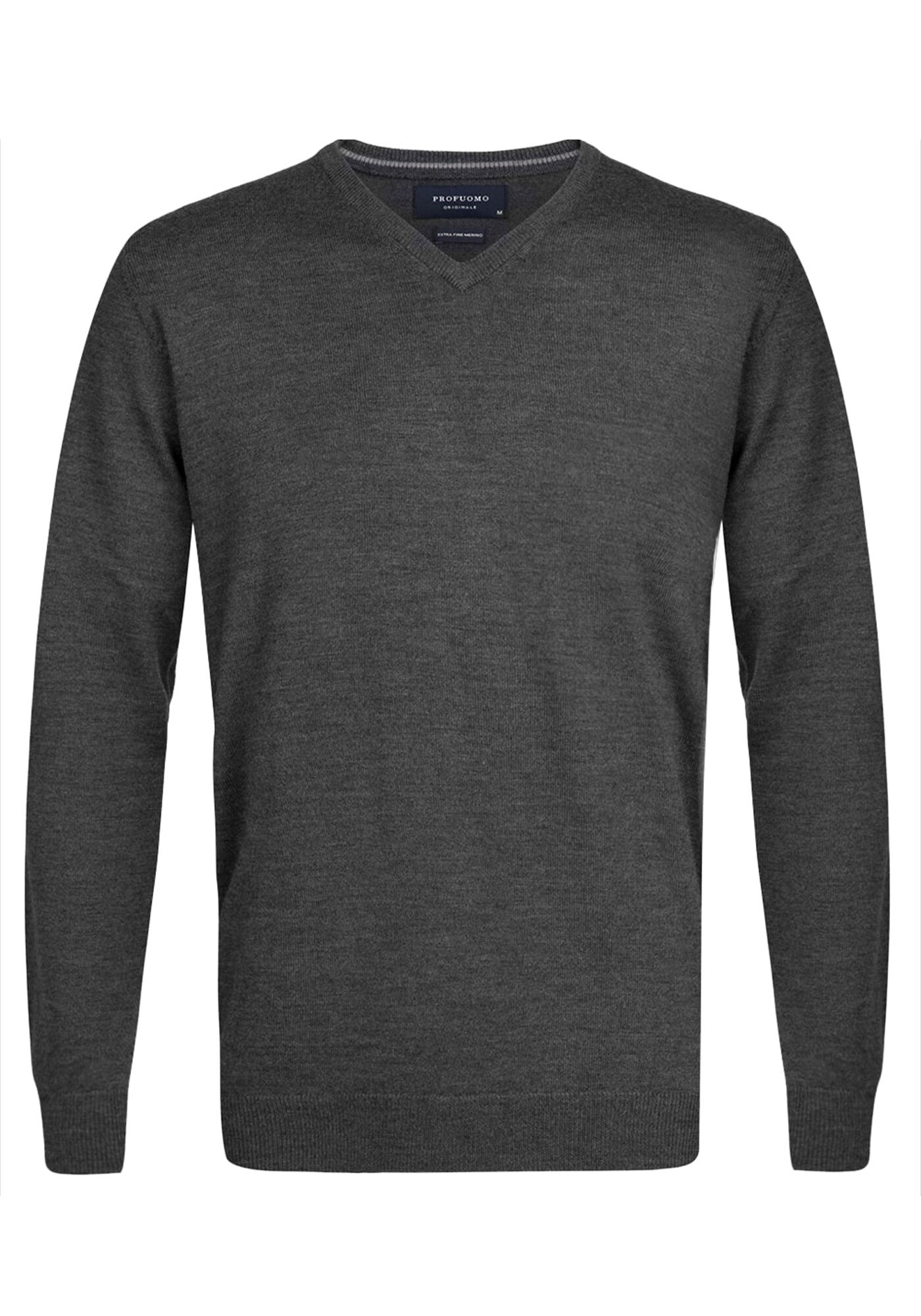 Profuomo slim fit trui wol, heren pullover V-hals, antraciet grijs