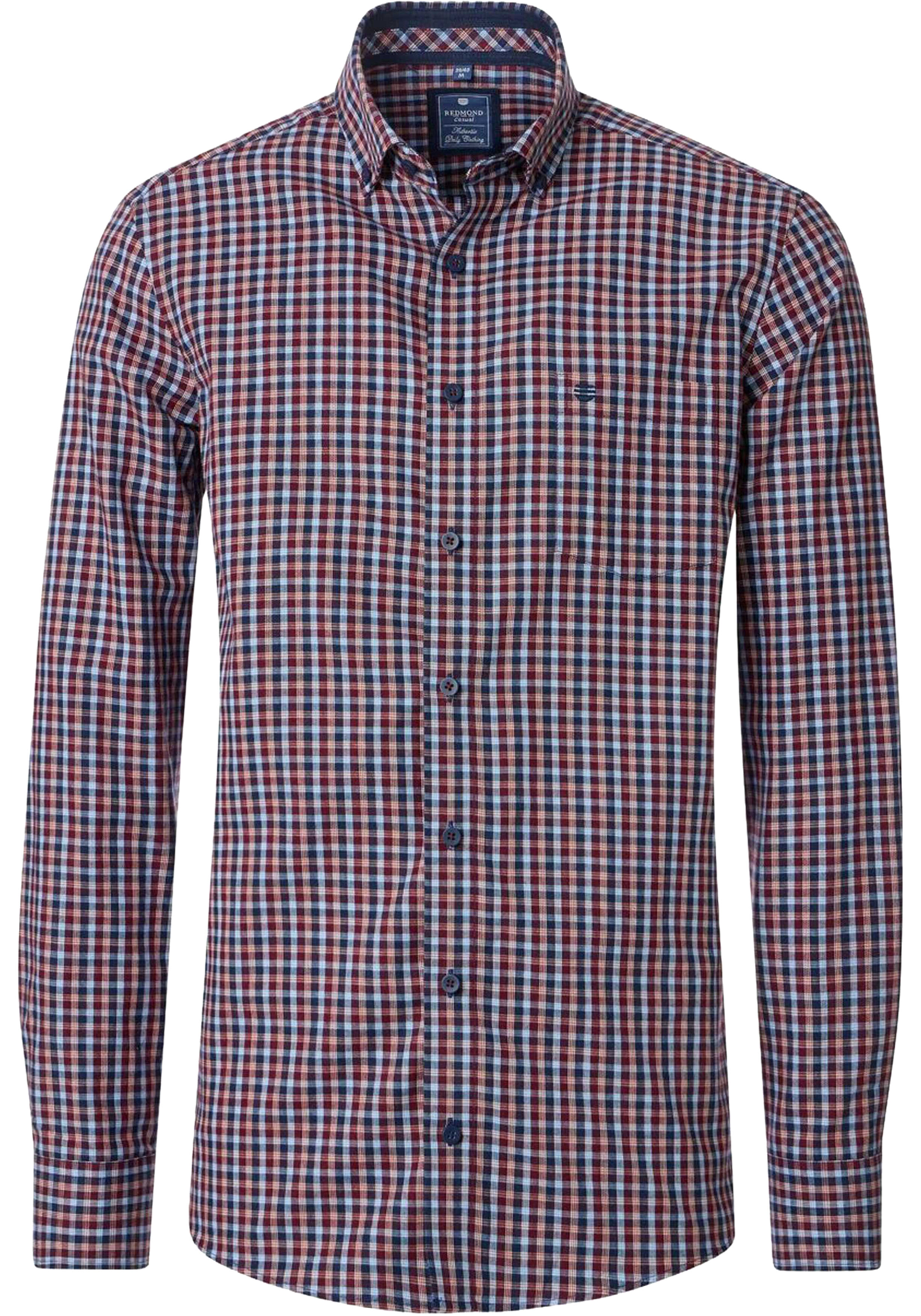 Redmond comfort fit overhemd, twill, rood, wit en blauw geruit
