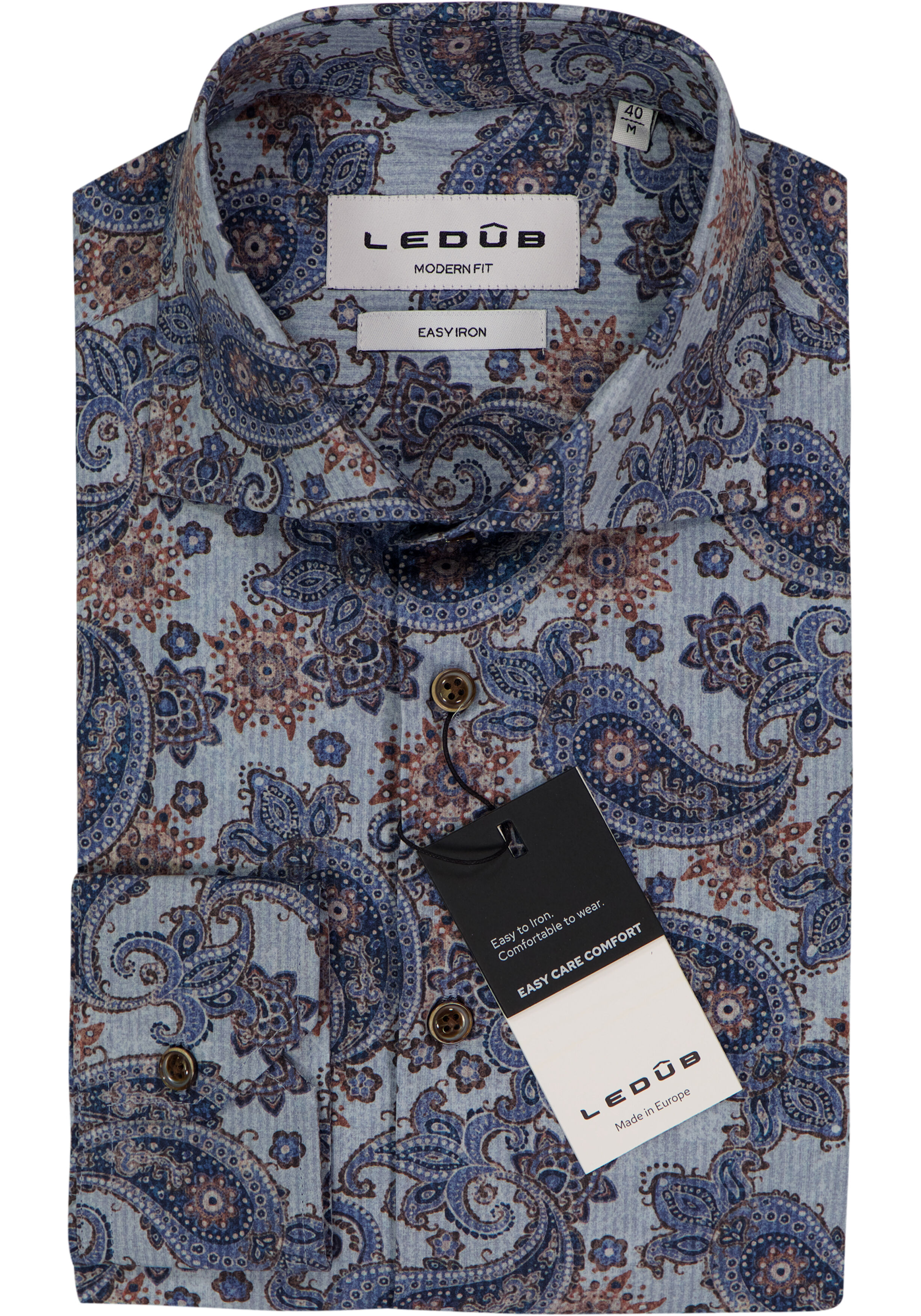 Ledub modern fit overhemd, popeline, lichtblauw dessin