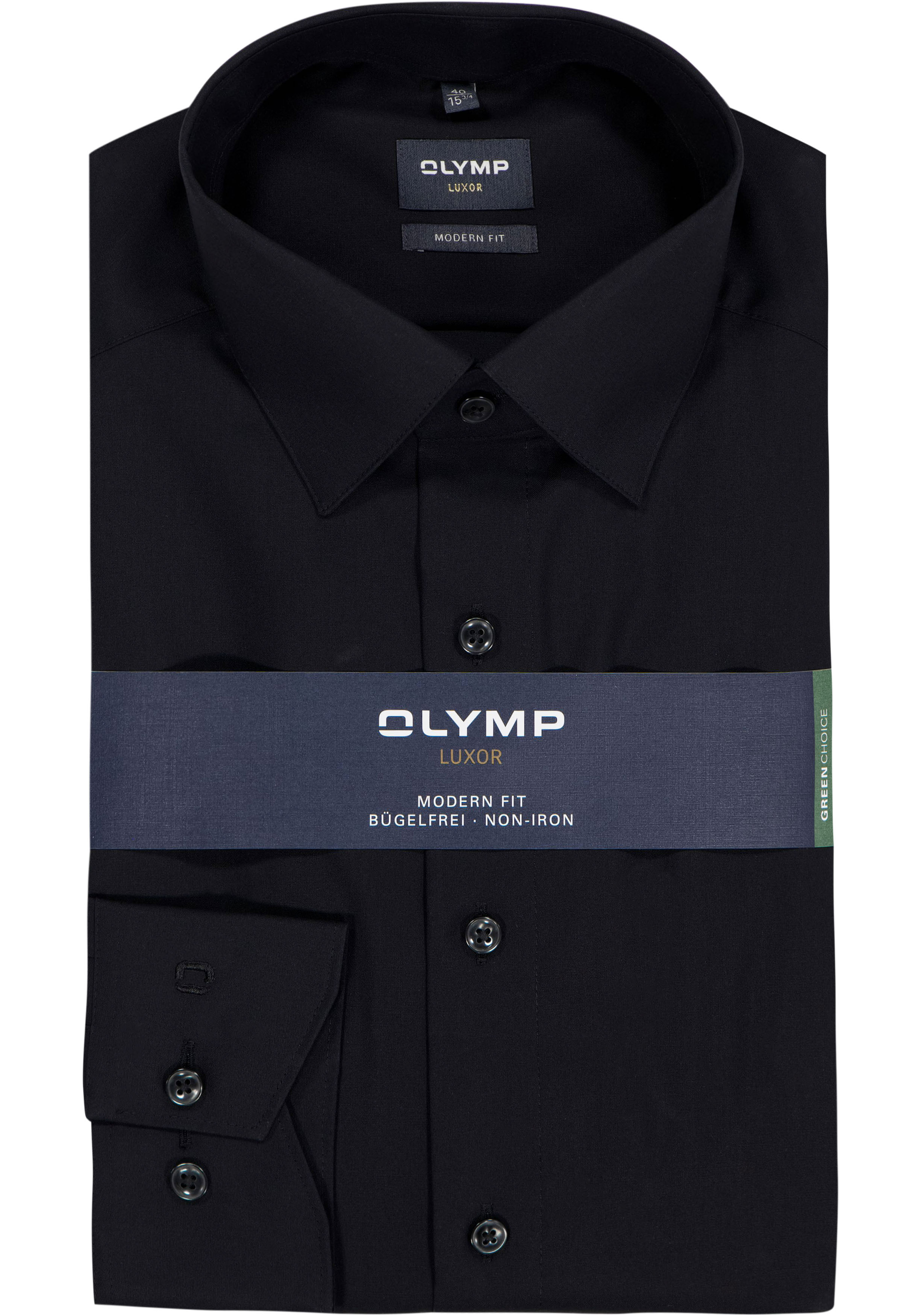 OLYMP Luxor modern fit overhemd, zwart zonder borstzak