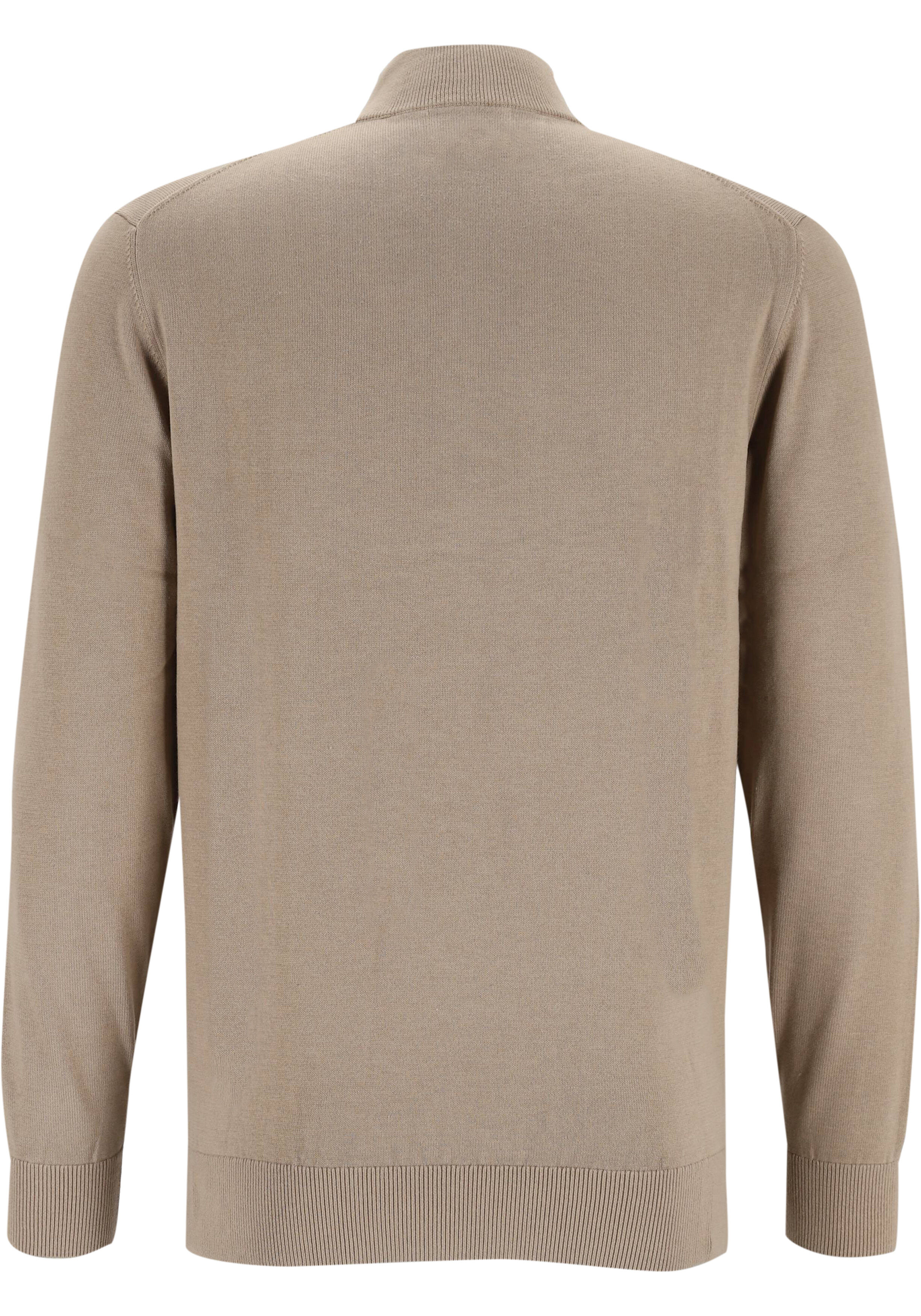 Michaelis heren trui katoenmengsel, slim fit trui met korte rits, beige