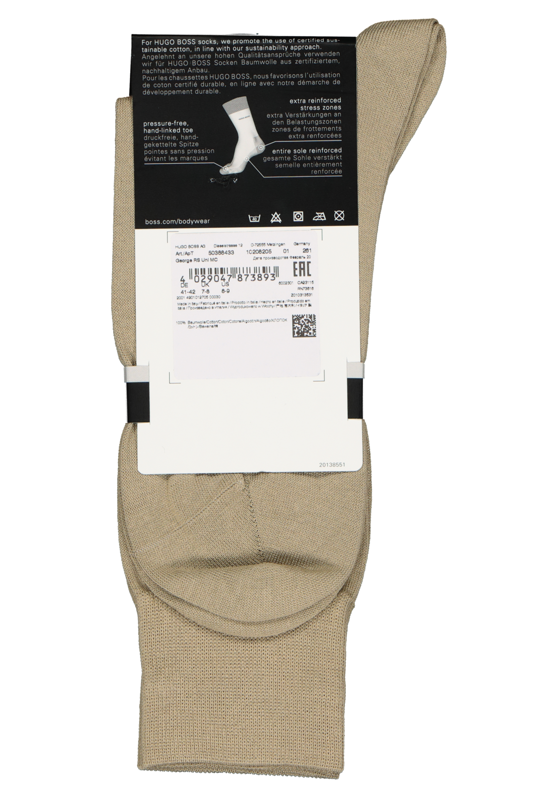 4-4029047873893_Boss_sokken_HR HUGO BOSS George uni (1-pack), herensokken katoen, beige