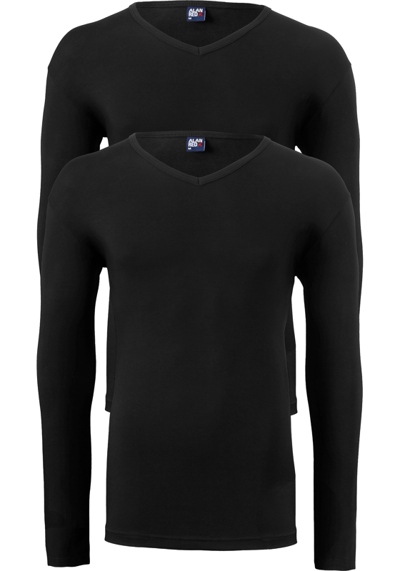 ALAN RED T-shirts Oslo (2-pack), V-hals lange mouw stretch, zwart ALAN RED T-shirts Oslo (2-pack), V-hals lange mouw stretch, zwart