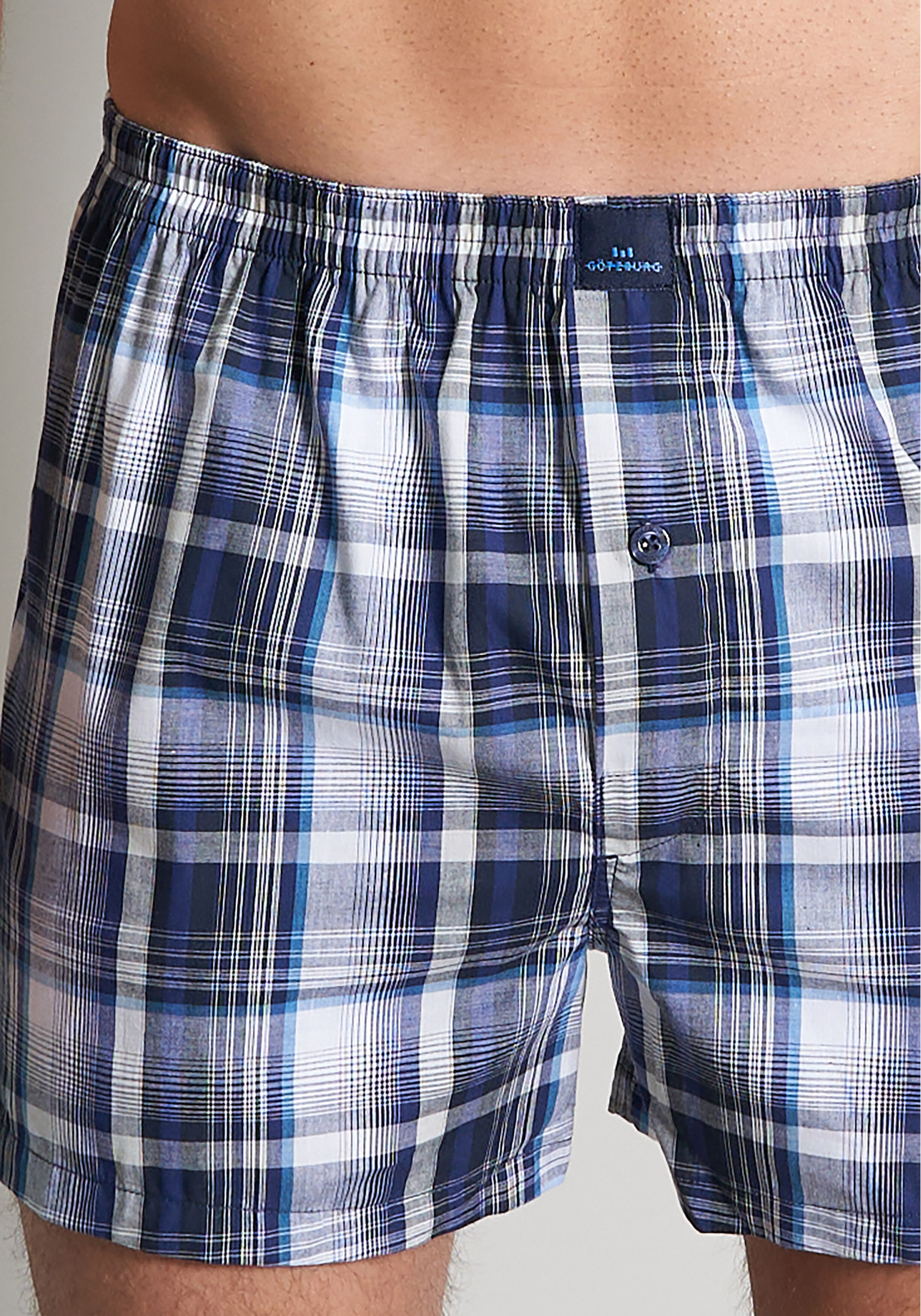 Gotzburg heren boxershorts geweven wijd model met gulp (2-pack), donkerblauw geruit