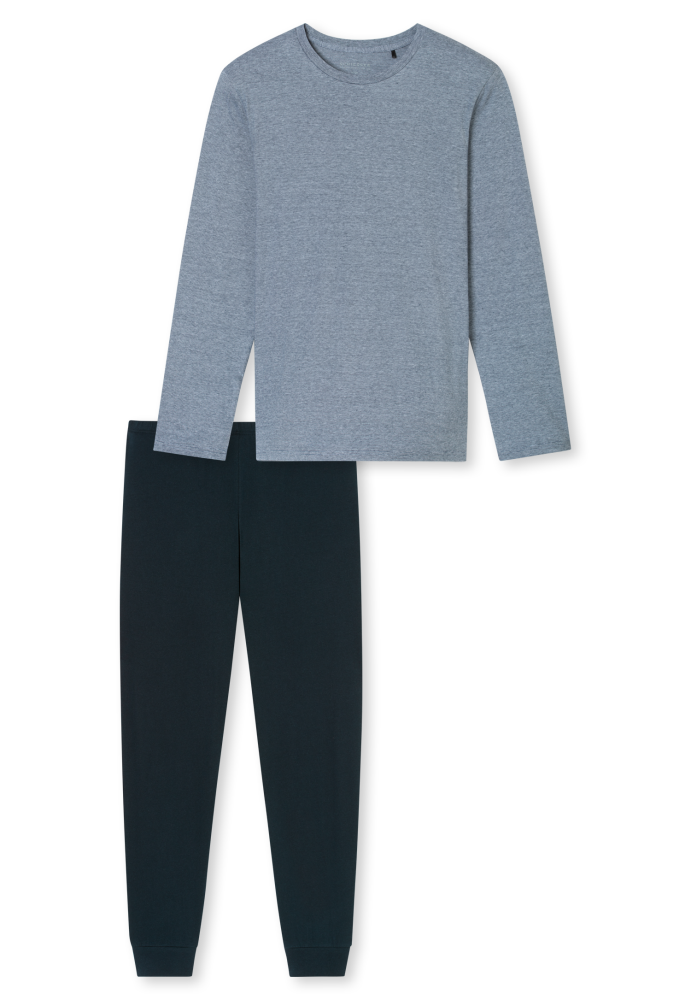SCHIESSER Cotton Essentials Pyjama lang, heren pyjama set, nachtblauw gestreept