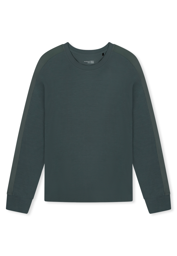 SCHIESSER dames Mix+Relax Shirt 1/1 arm, dames T-shirt lange mouw, donkergroen gestreept