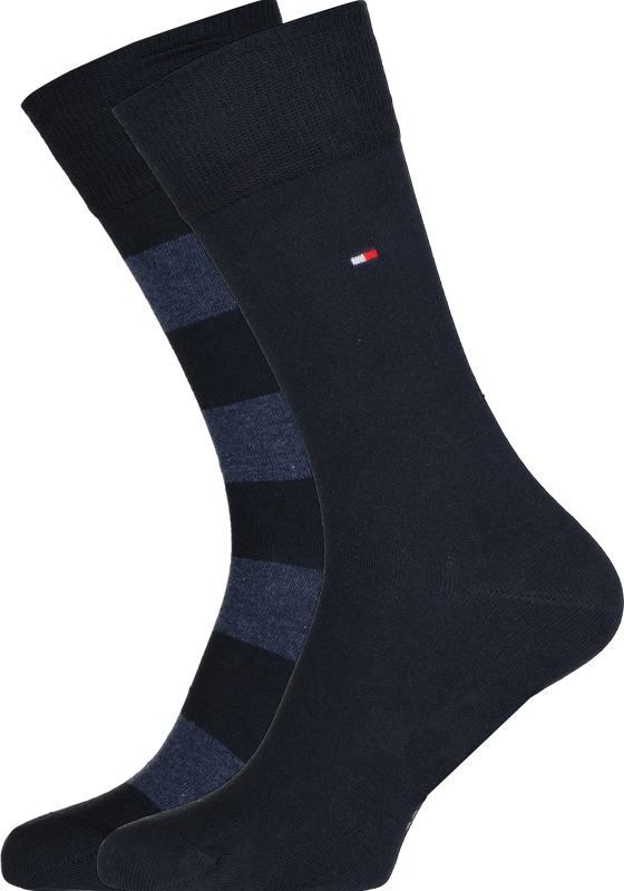 Tommy Hilfiger Rugby Stripe Socks (2-pack), herensokken katoen gestreept en uni, blauw Tommy Hilfiger Rugby Stripe Socks (2-pack), herensokken katoen gestreept en uni, blauw