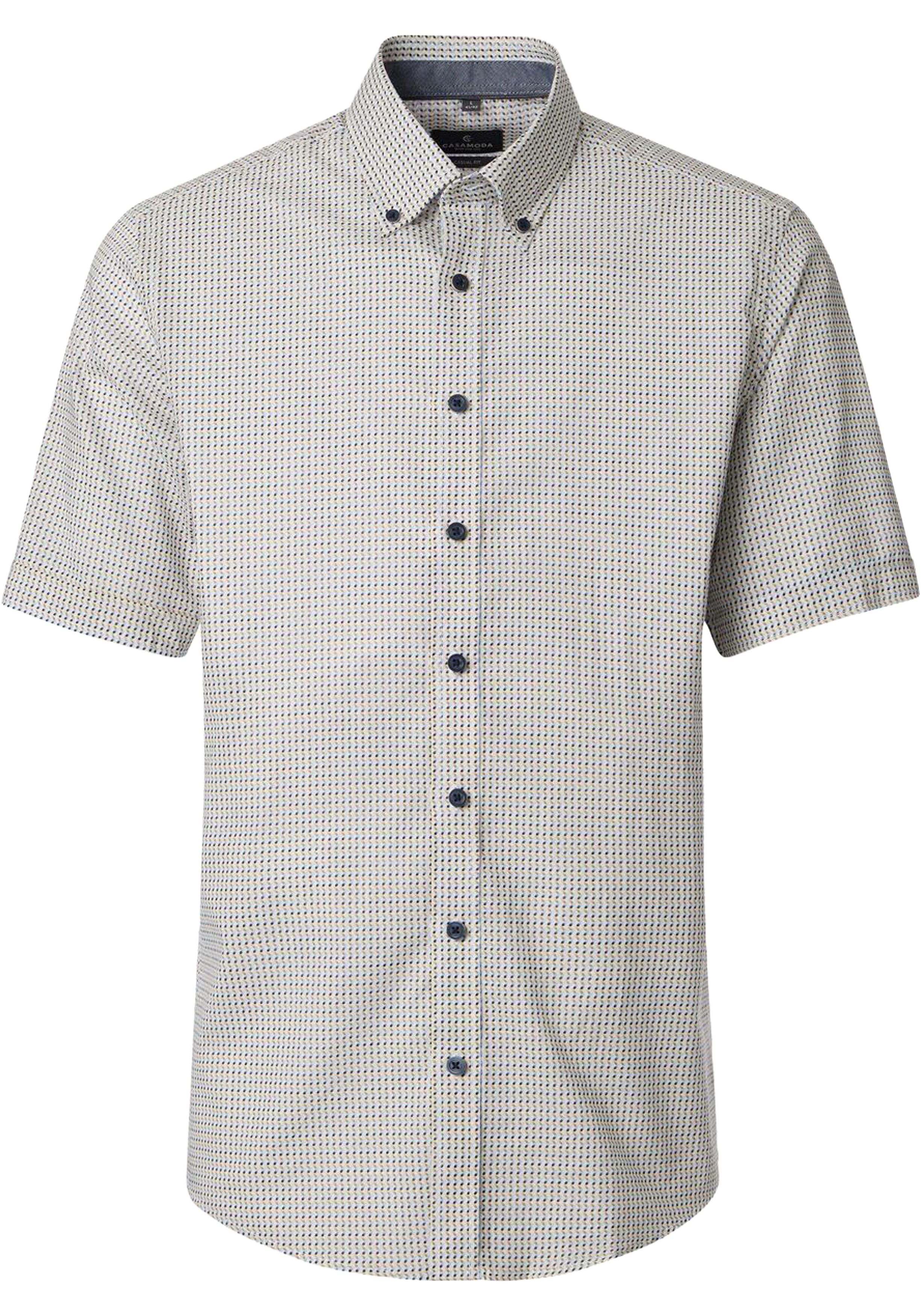 CASA MODA Sport casual fit overhemd, korte mouw, chambray, wit met geel en blauw dessin