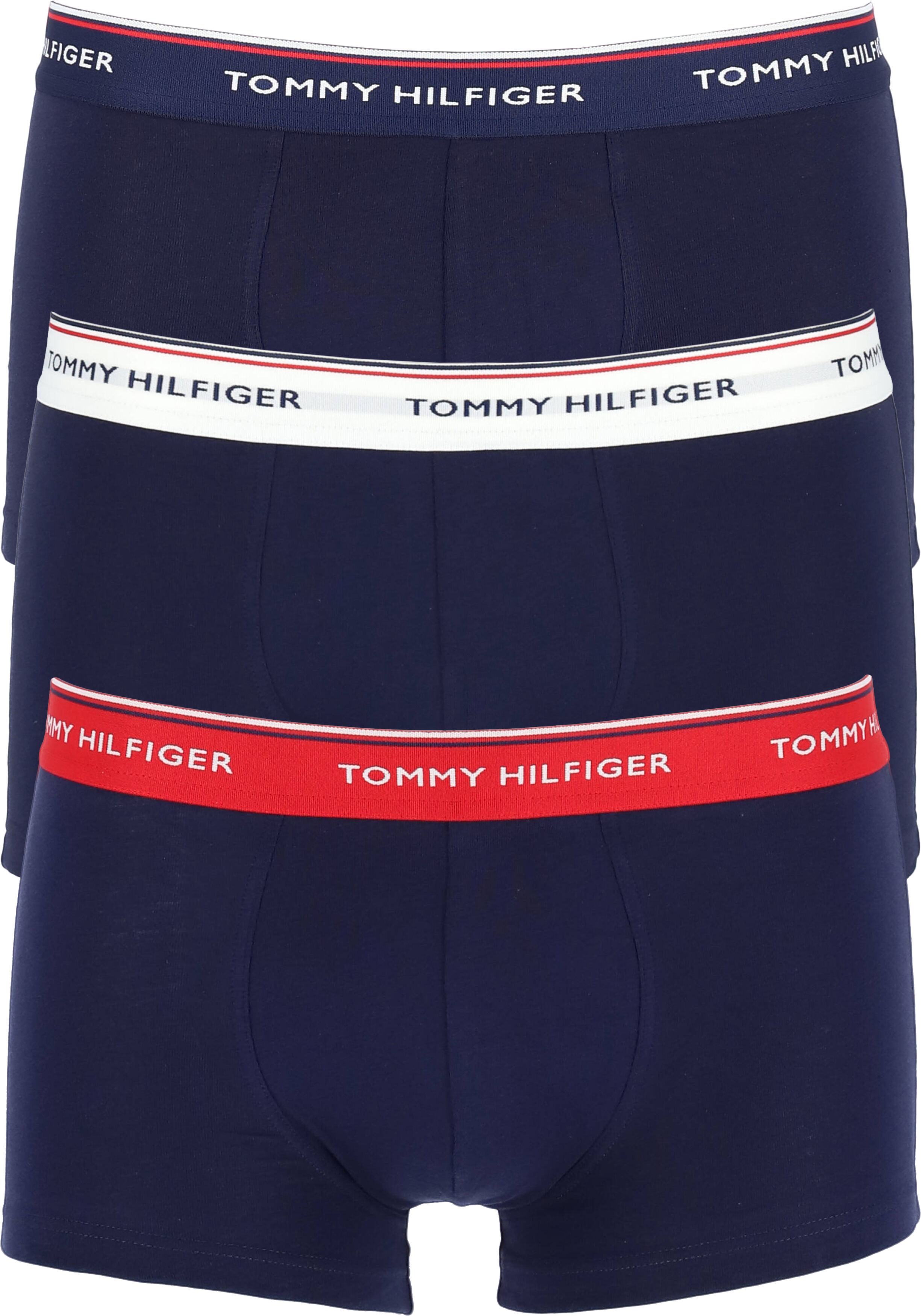 Tommy Hilfiger low rise trunk (3-pack), lage heren boxers kort, blauw met 3 kleuren tailleband