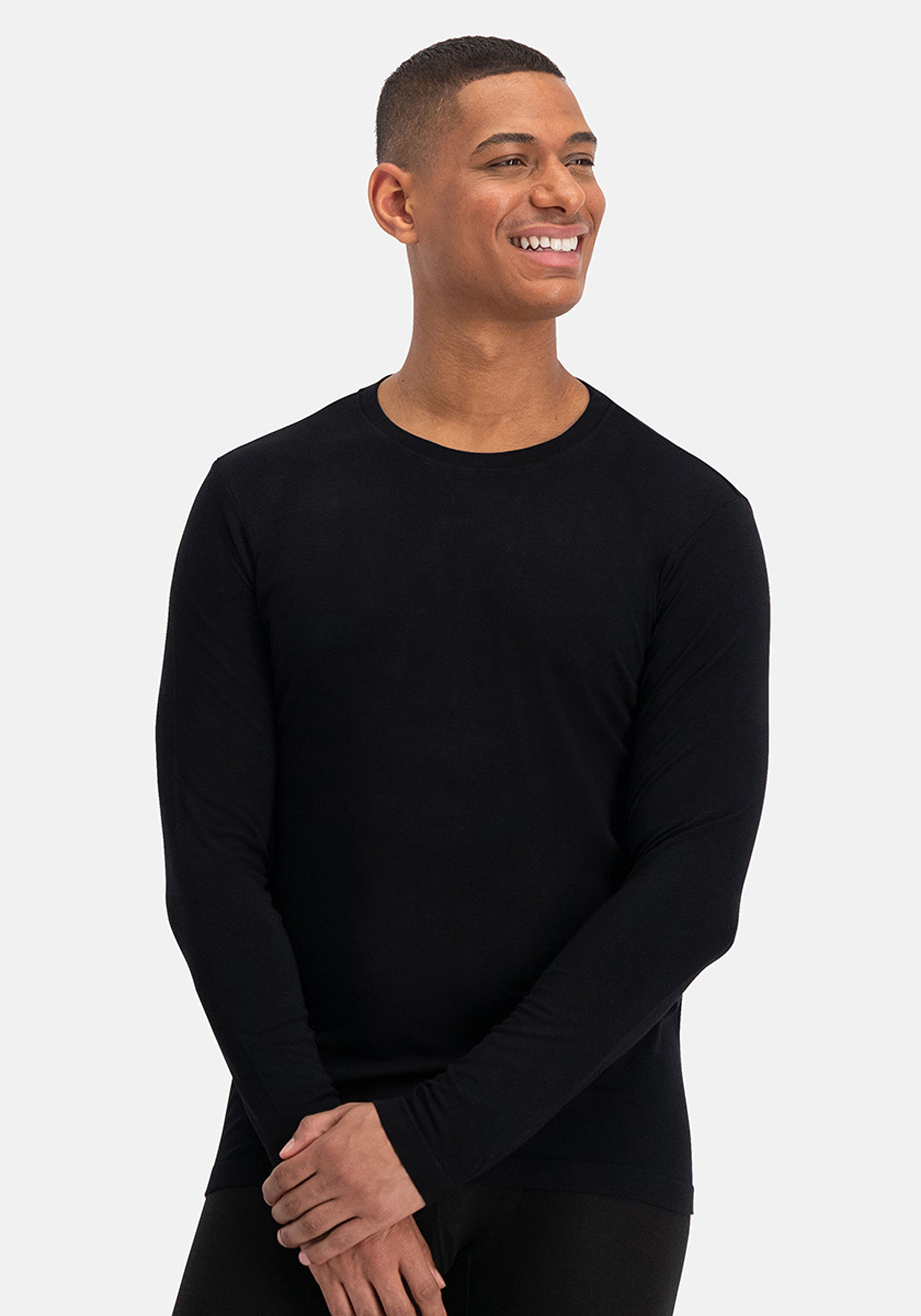 Bamboo Basics Tyson round neck longsleeve, heren thermo T-shirt, zwart