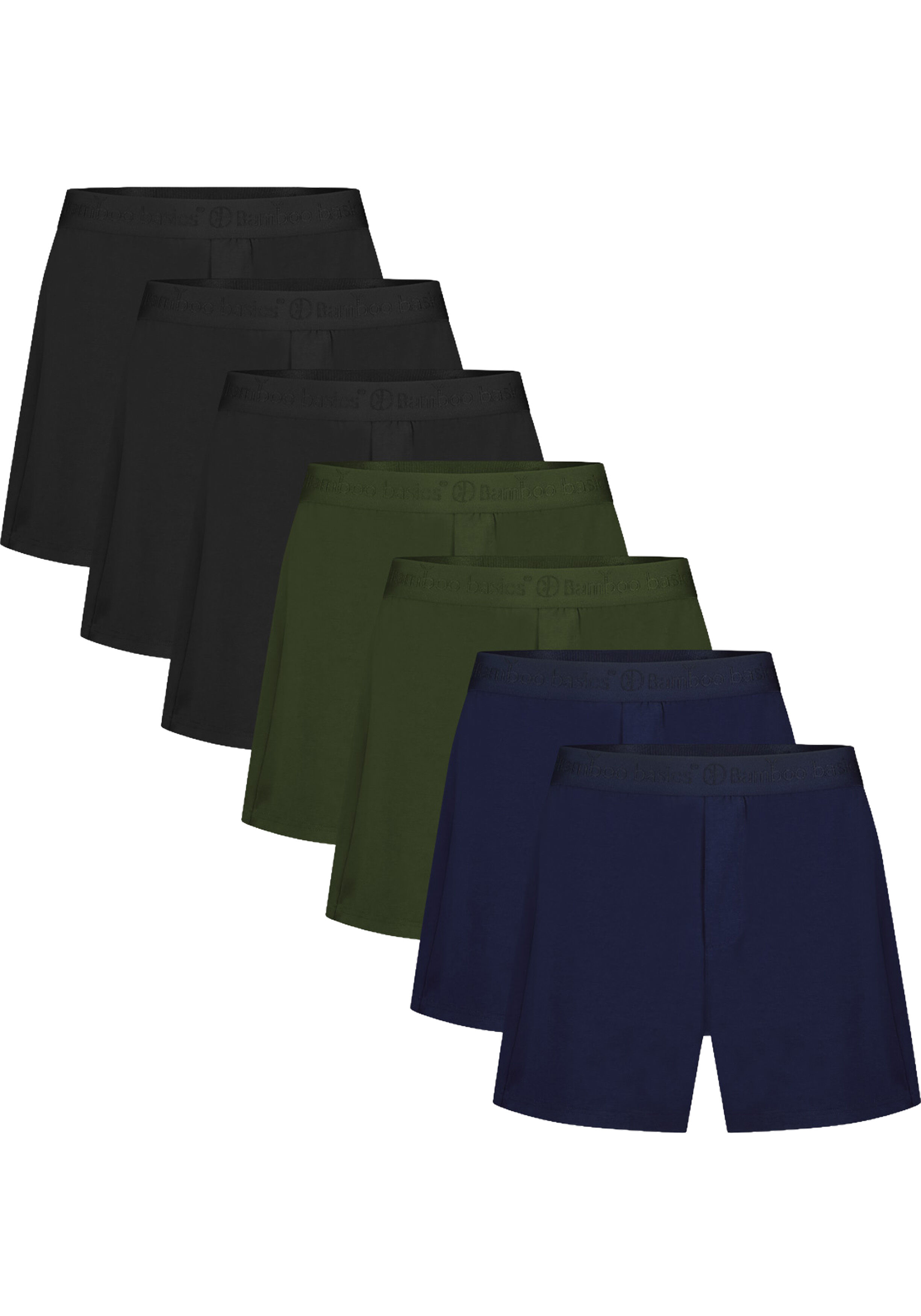 Bamboo Basics Kay loose fit boxer (7-pack), heren wijde boxer, zwart, legergroen, donkerblauw