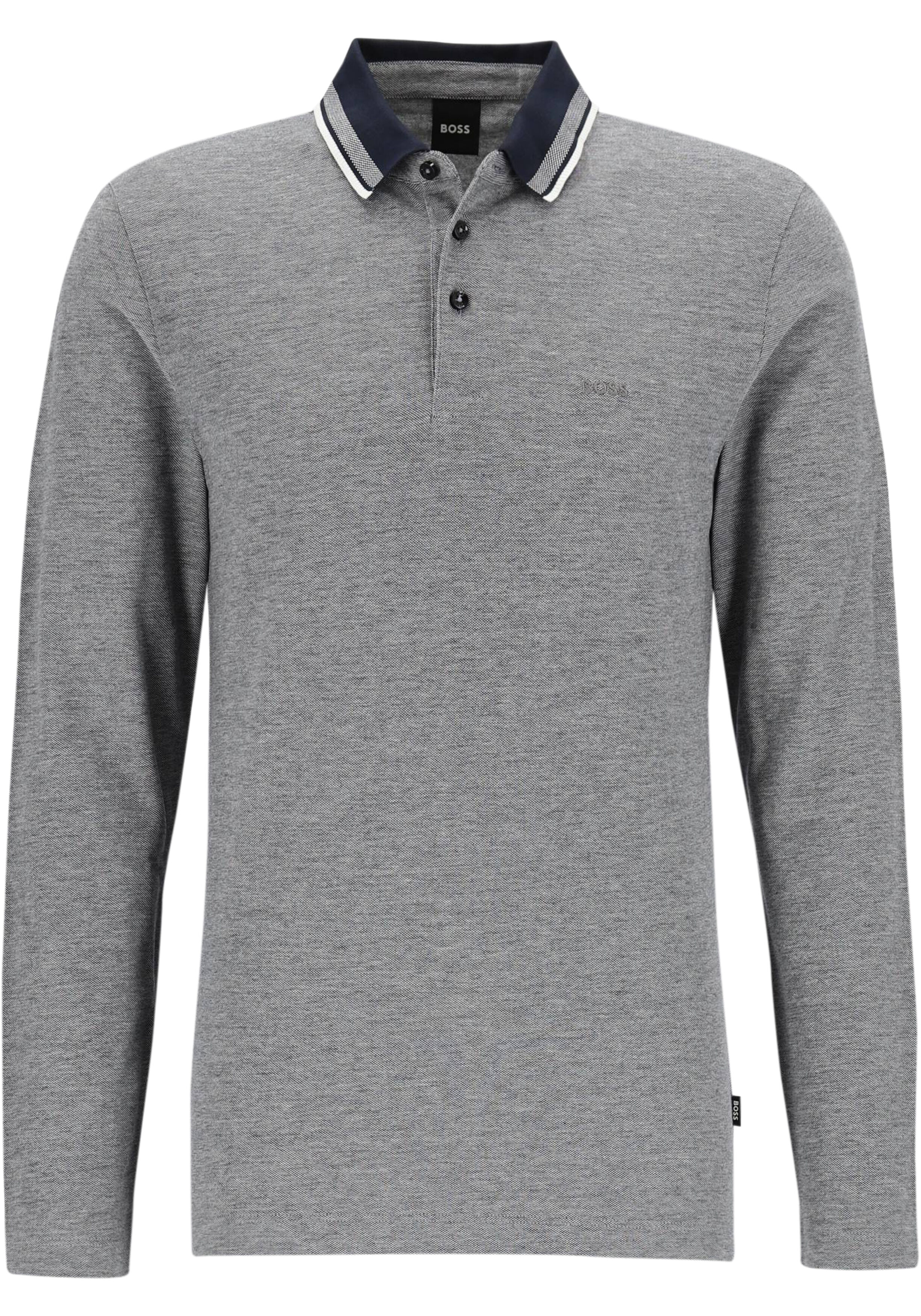 BOSS Pittman slim fit polo lange mouw, jersey, donkerblauw