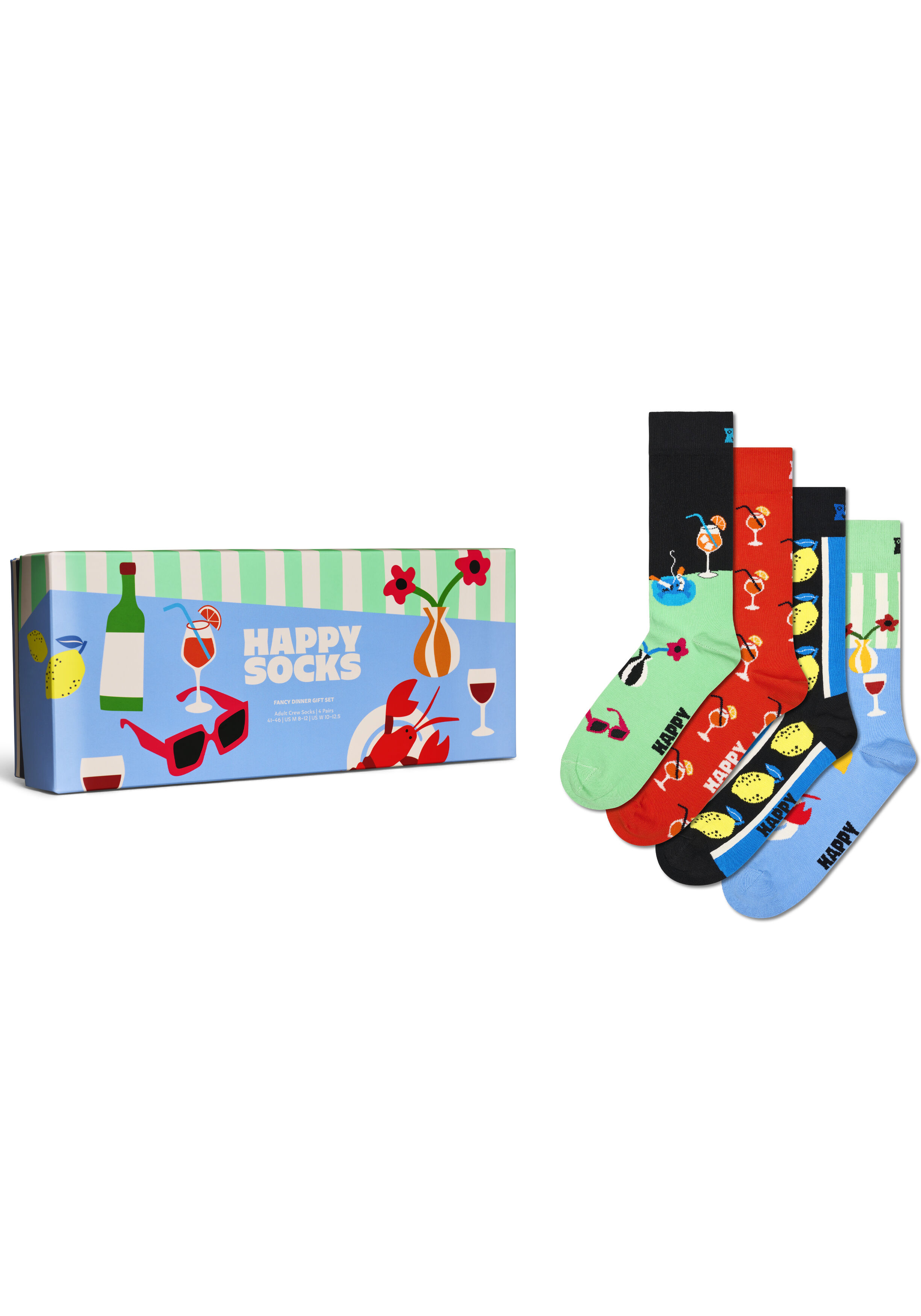 Happy Socks Fancy Dinner Socks Gift Set (4-pack), unisex sokken in cadeauverpakking, lichtblauw