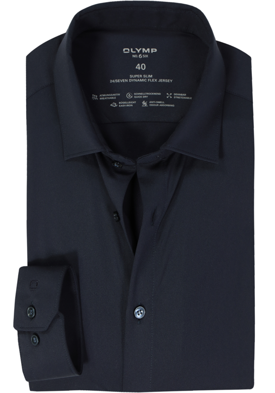 OLYMP No. Six 24/Seven super slim fit overhemd, marine blauw tricot OLYMP No. Six 24/Seven super slim fit overhemd, marine blauw tricot