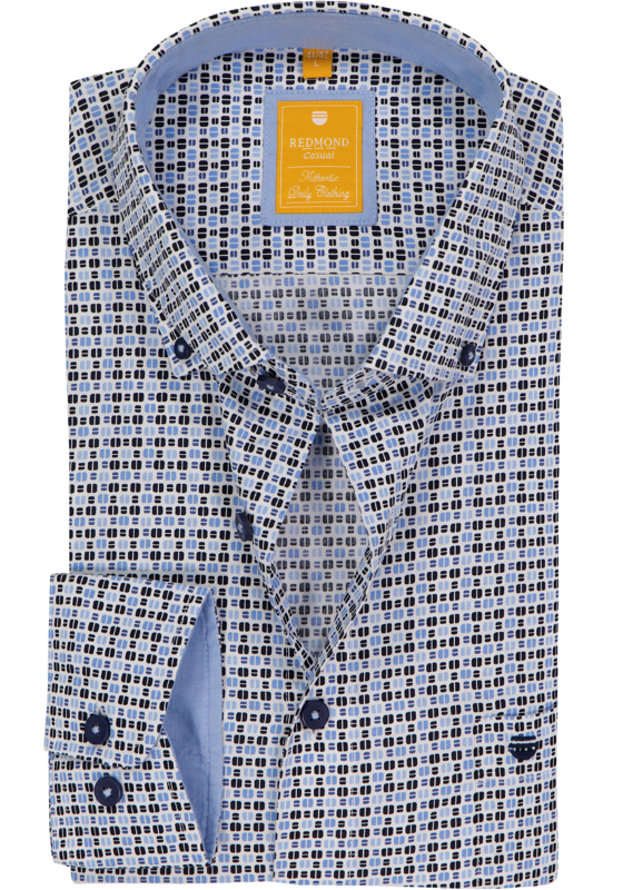Redmond modern fit overhemd, popeline, wit met licht- en donkerblauw dessin Redmond modern fit overhemd, popeline, wit met licht- en donkerblauw dessin
