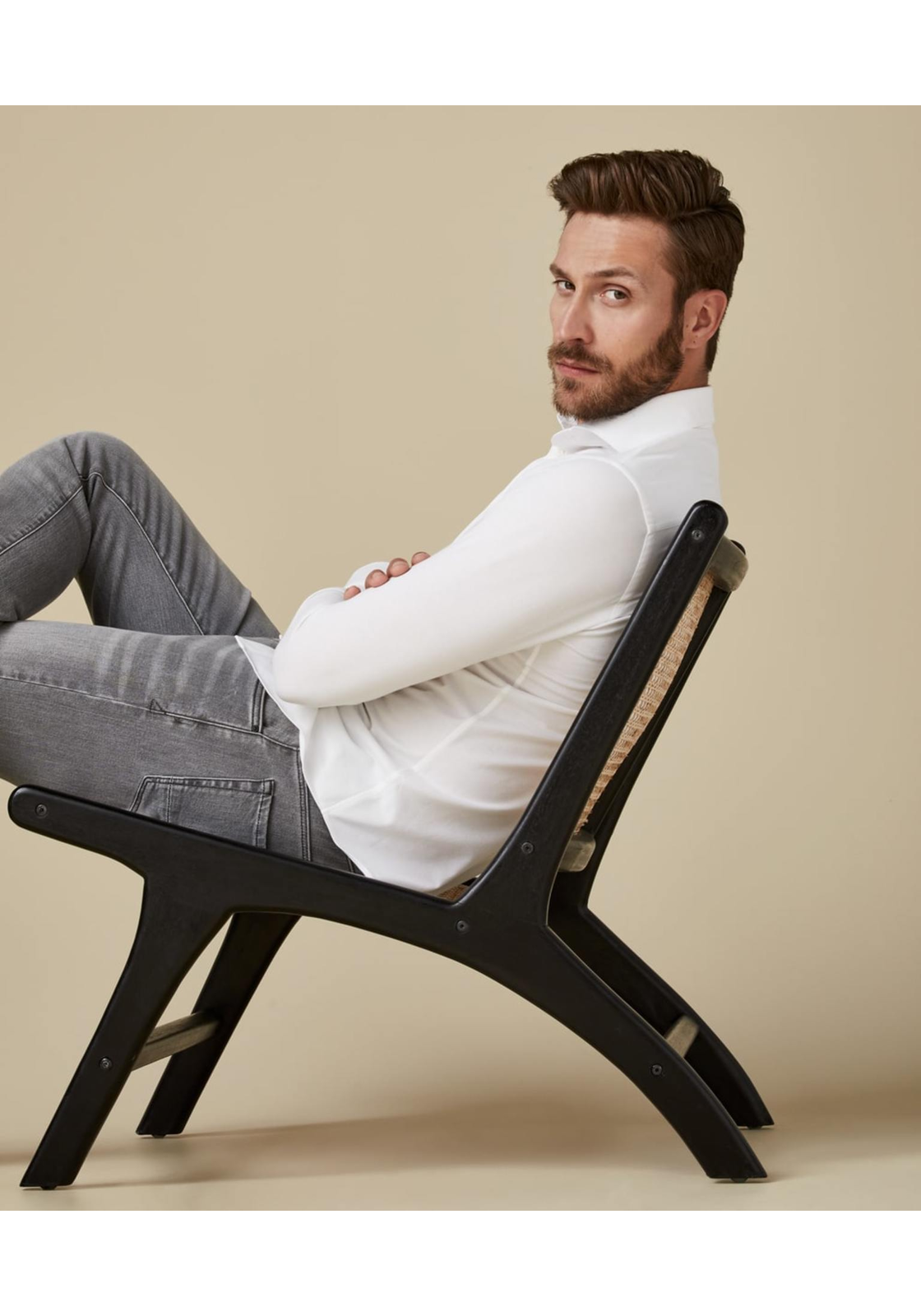 Profuomo slim fit heren overhemd, jersey, wit Profuomo slim fit heren overhemd, jersey, wit