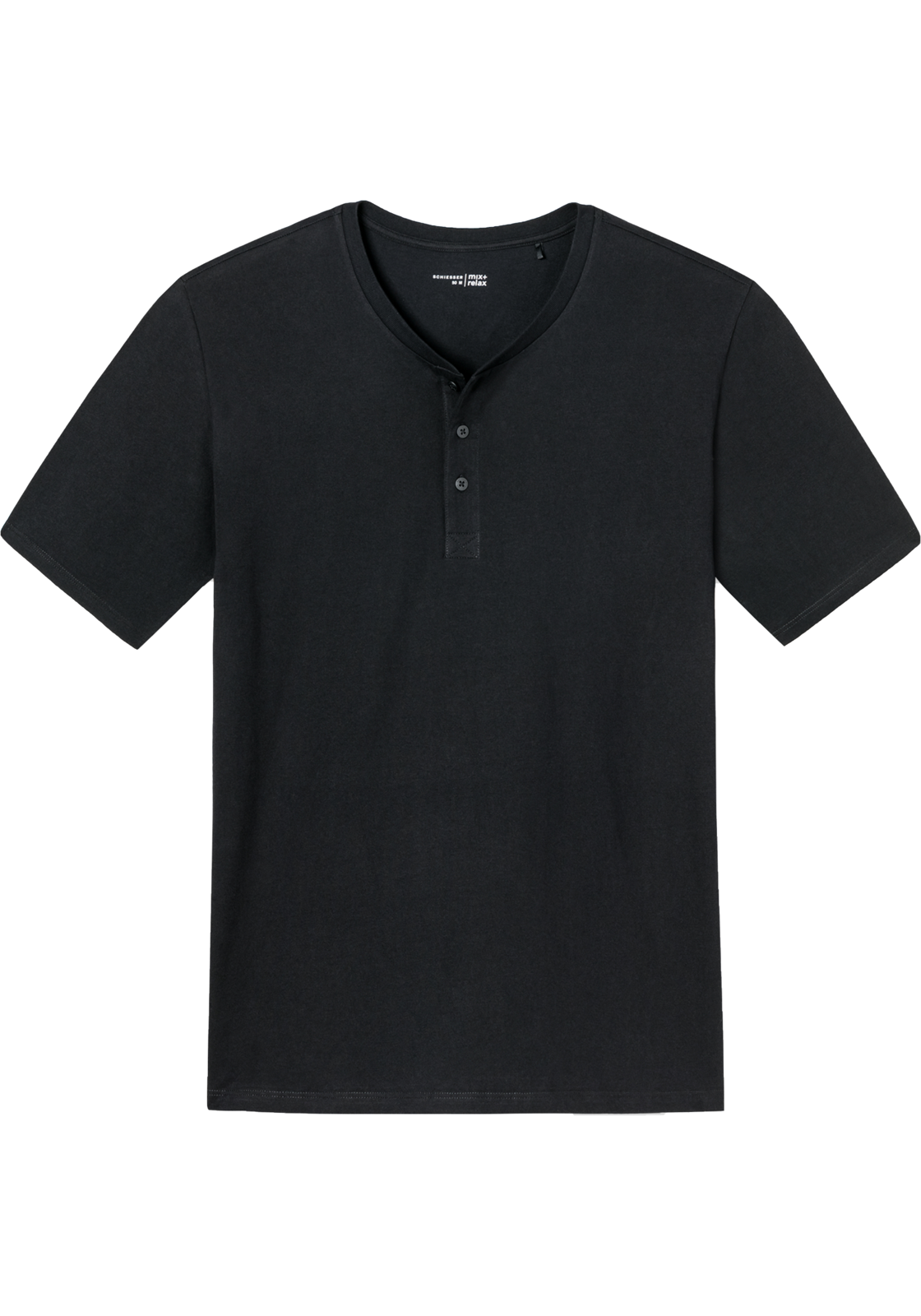 1-4007065358622-schiesser-mixrelax-shirt_HR SCHIESSER Mix+Relax T-shirt, korte mouw O-hals met knoopjes, zwart