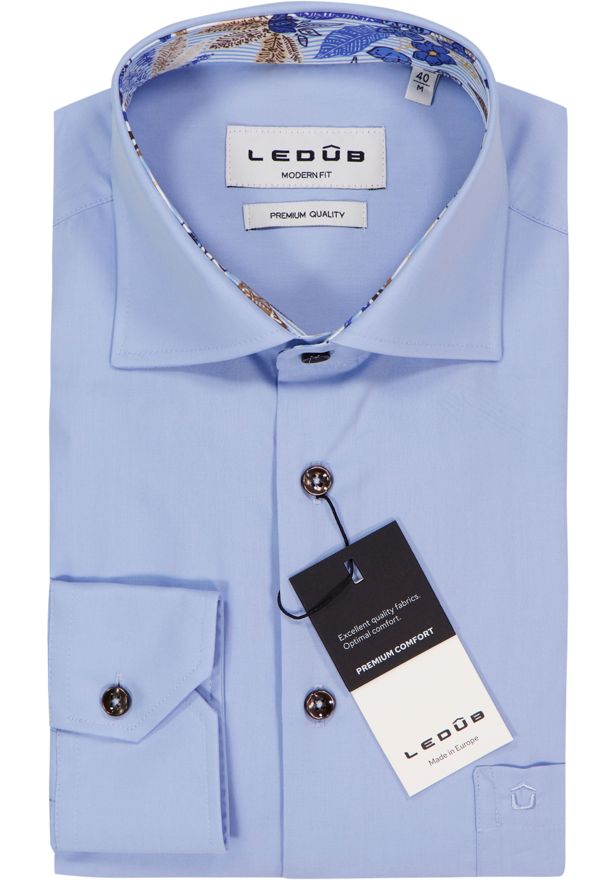 Ledub modern fit overhemd, popeline, middenblauw
