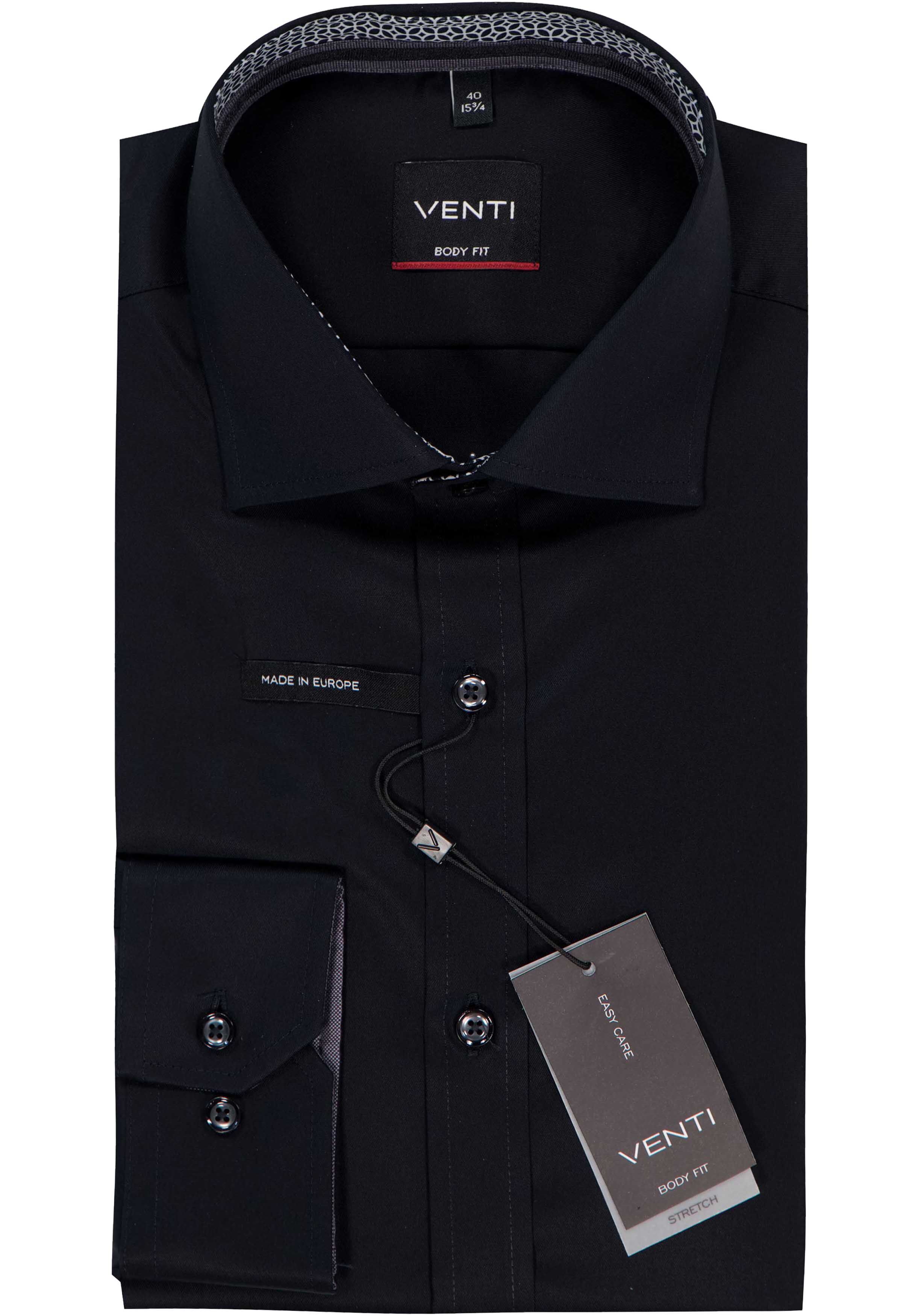 VENTI body fit overhemd, zwart twill (contrast)