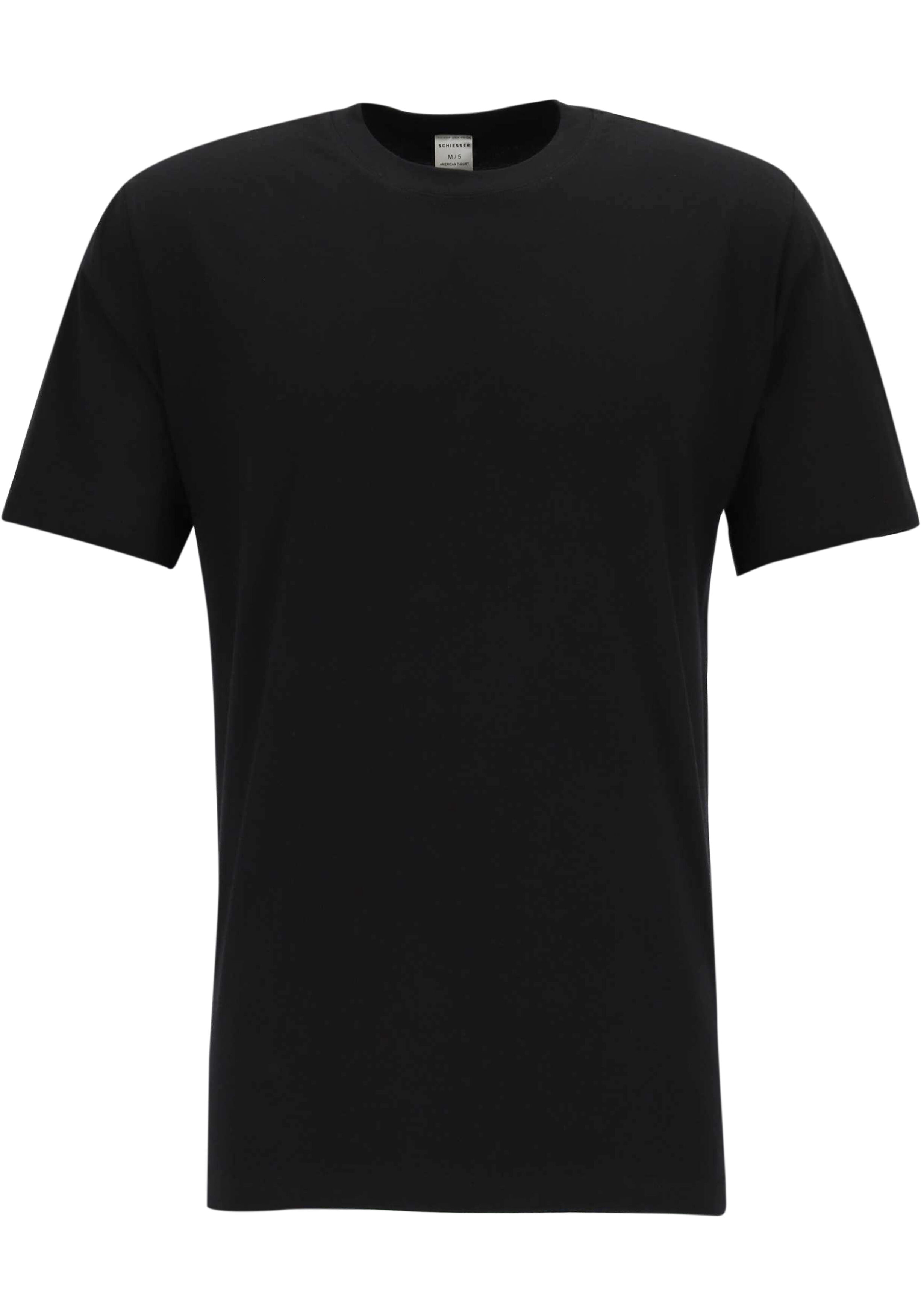 SCHIESSER American T-shirt (2-pack), heren shirt korte mouw jersey ronde hals zwart