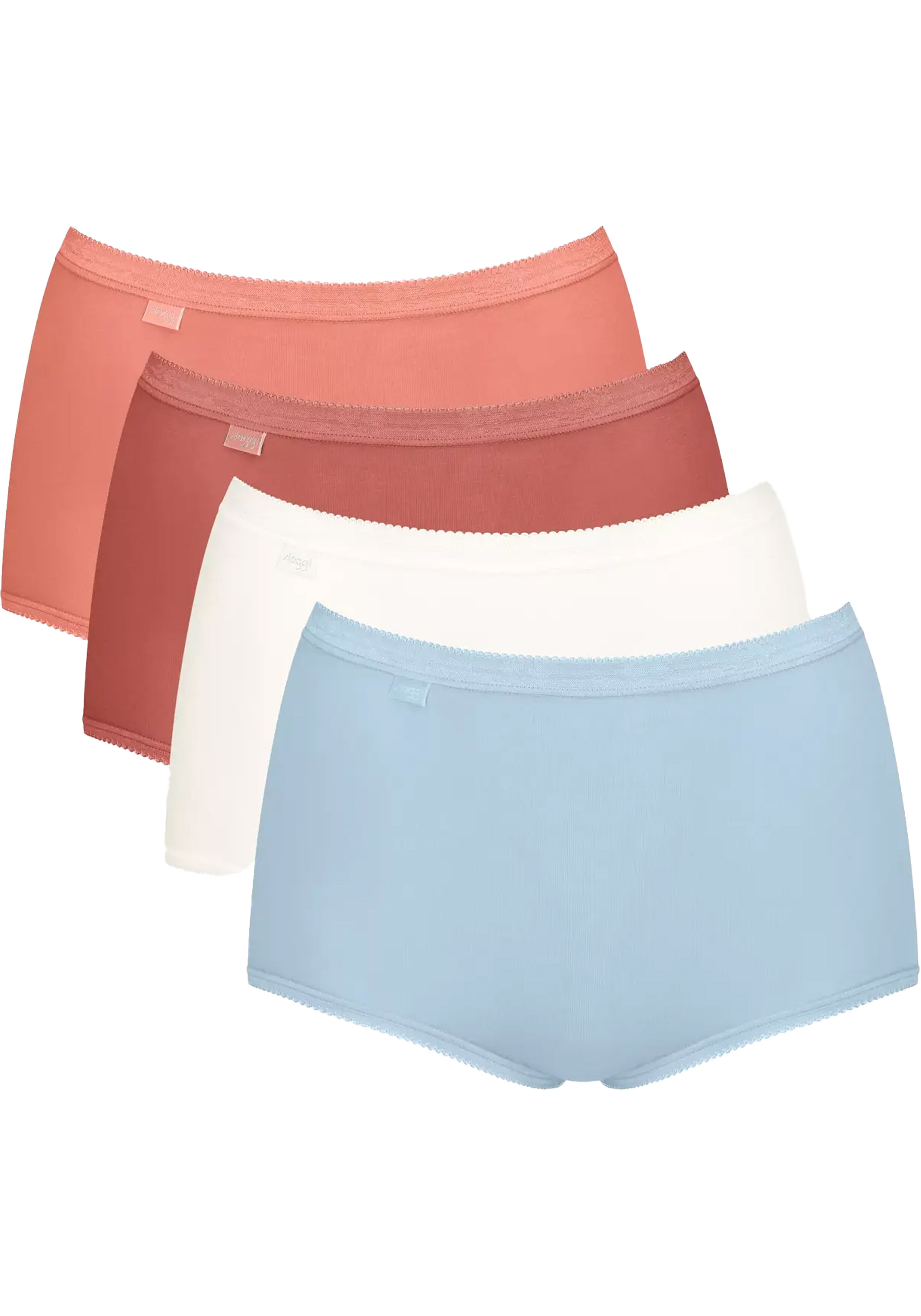 Sloggi Women Basic+ Maxi (4-pack), dames slip, wit, lichtblauw, abrikoos, terra