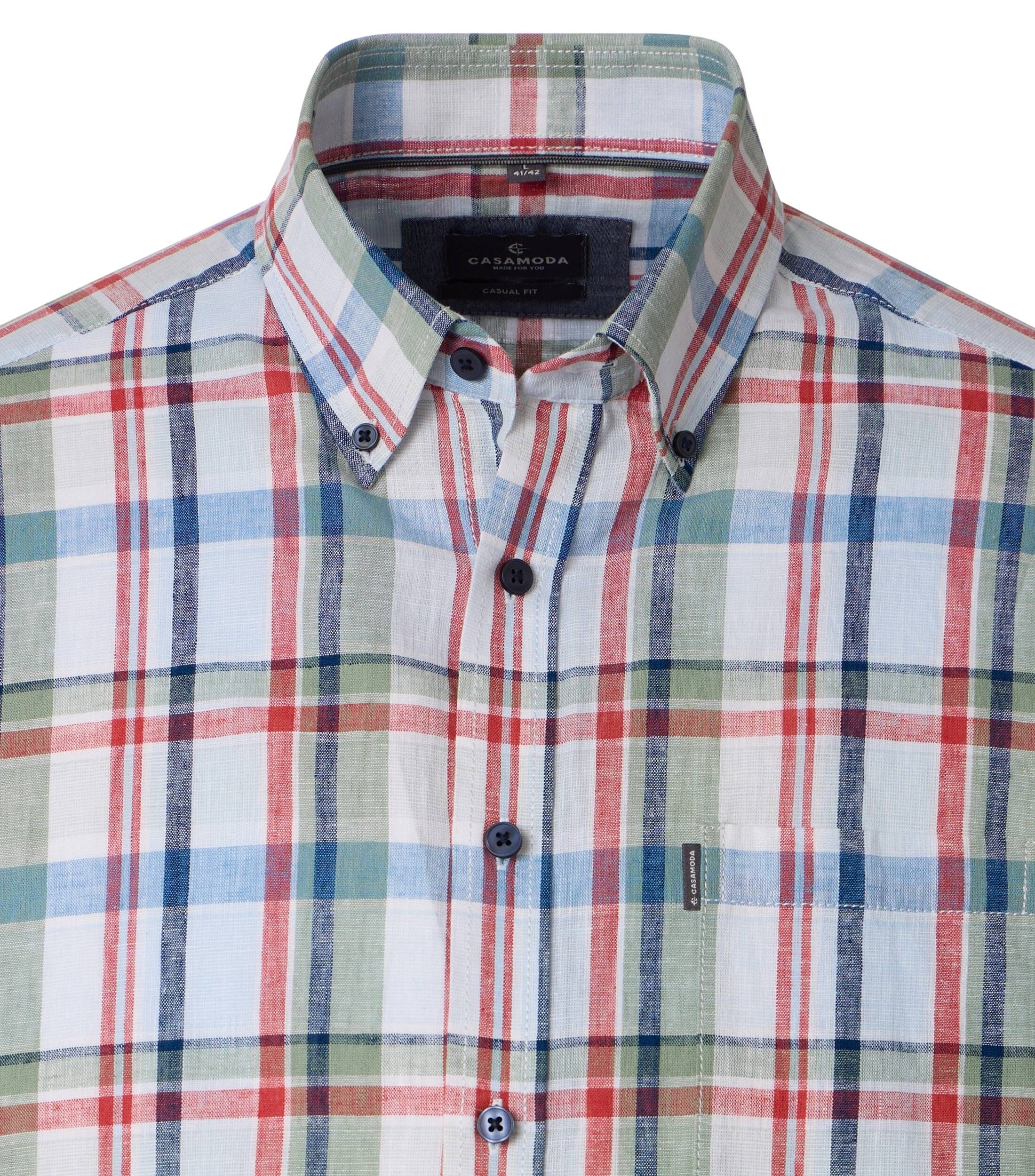 CASA MODA Sport casual fit overhemd, korte mouw, structuur, wit, groen, rood, blauw, lichtblauw geruit