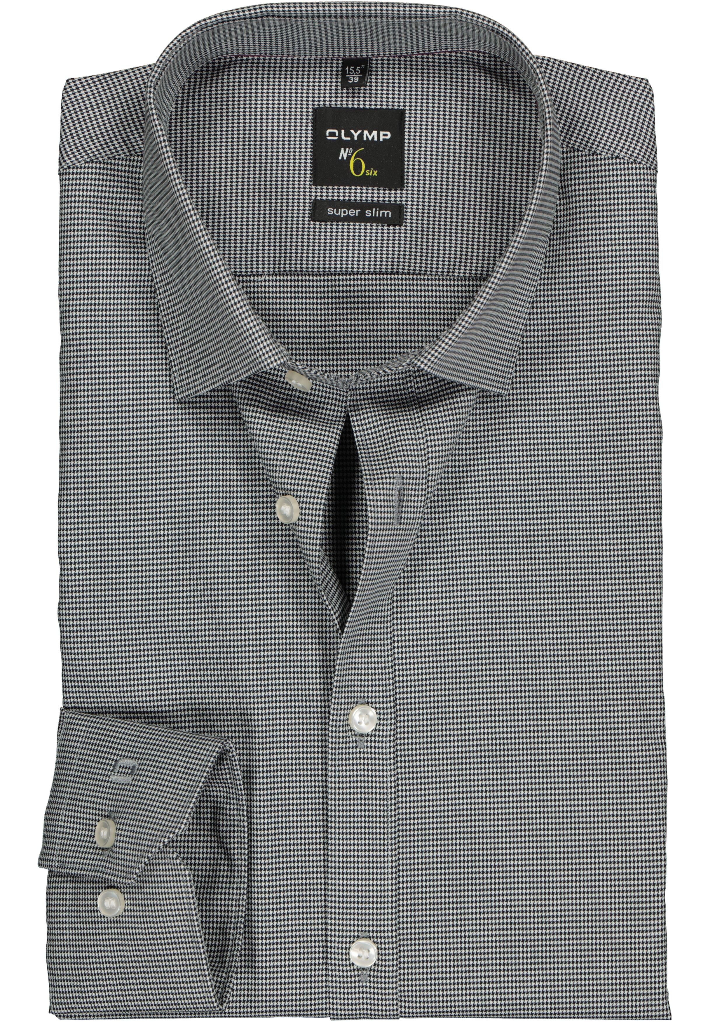 OLYMP No. Six super slim fit overhemd, zwart geruit    