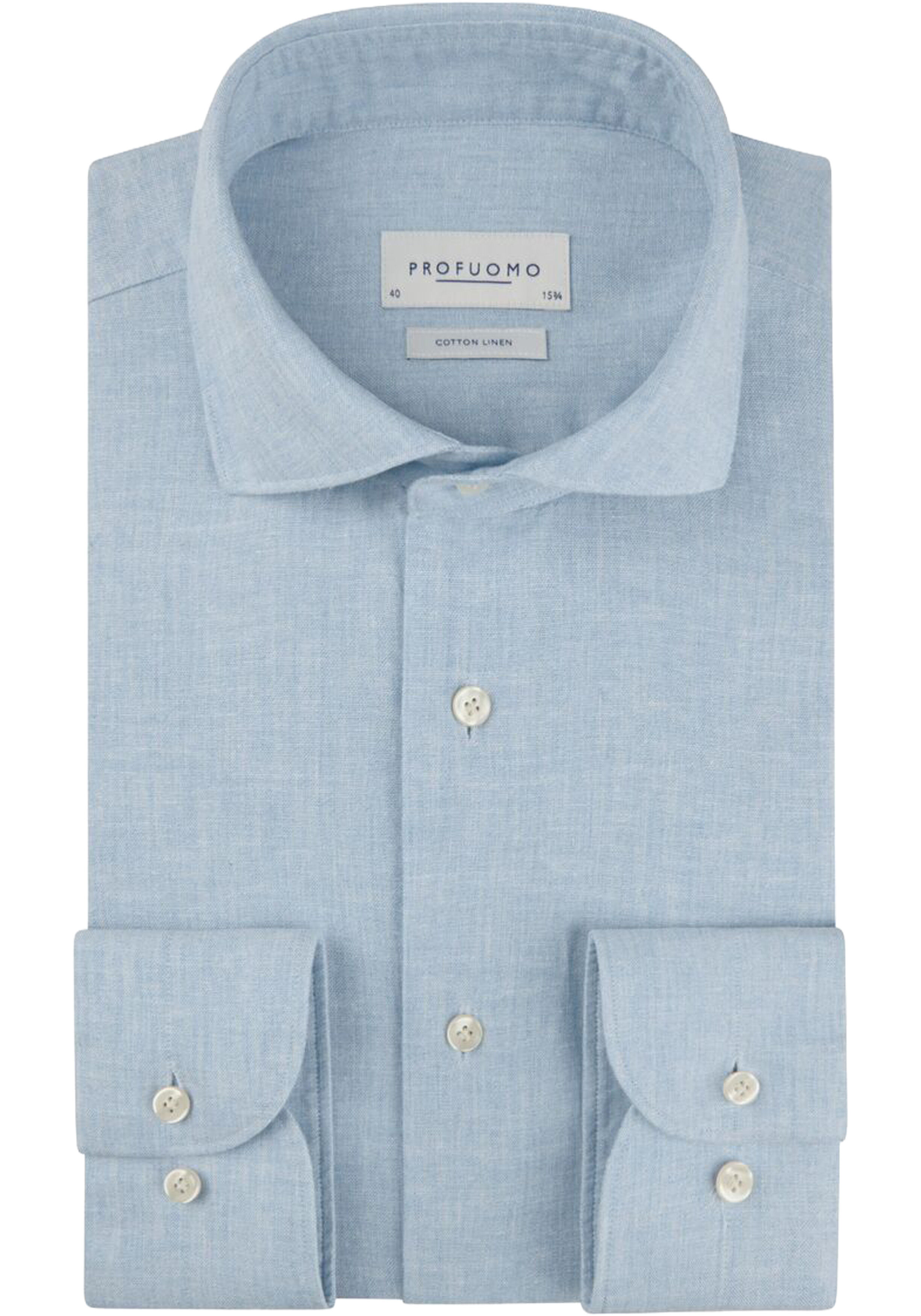 Profuomo slim fit heren overhemd, structuur, lichtblauw