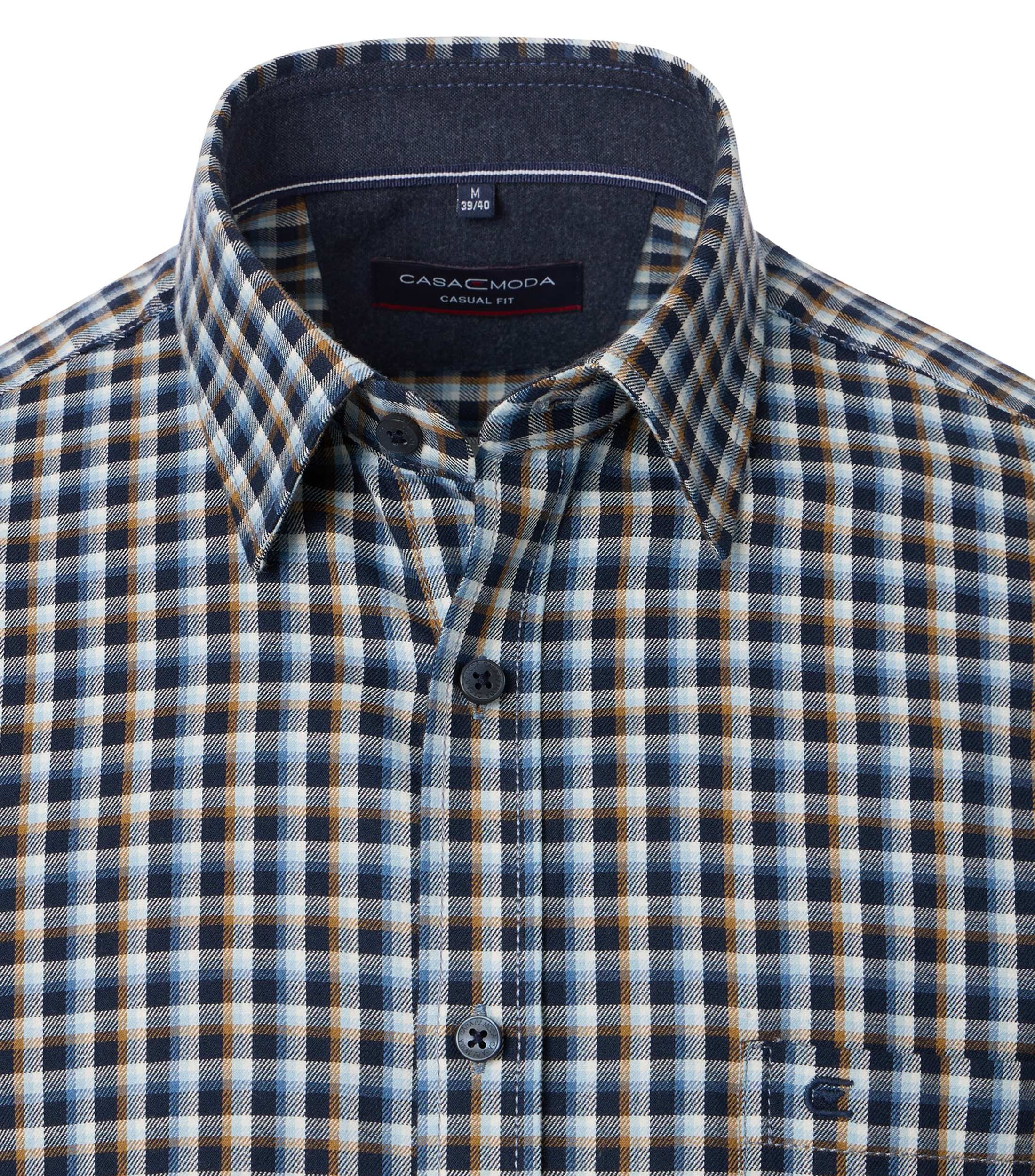 CASA MODA Sport casual fit overhemd, flanel, donkerblauw, wit, lichtblauw, oker geruit