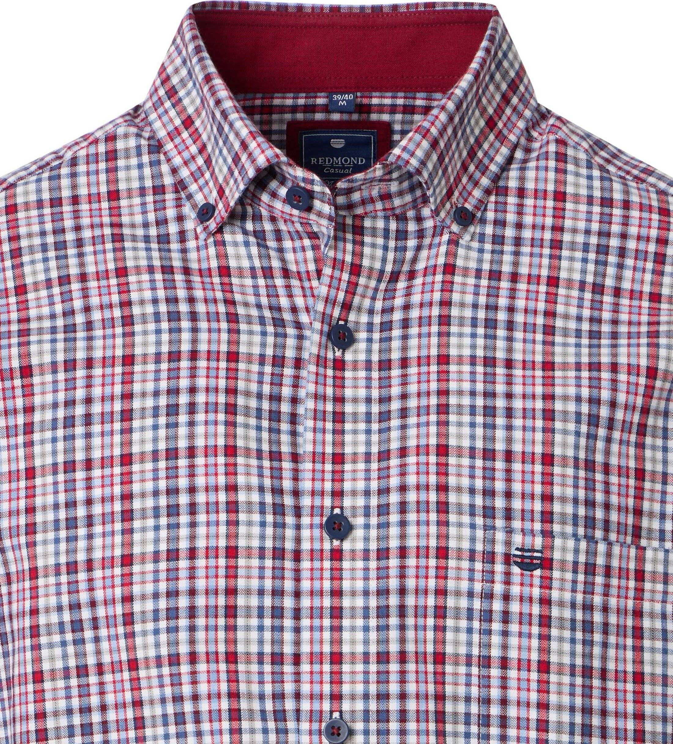 Redmond modern fit overhemd, twill, rood, wit, blauw, grijs geruit