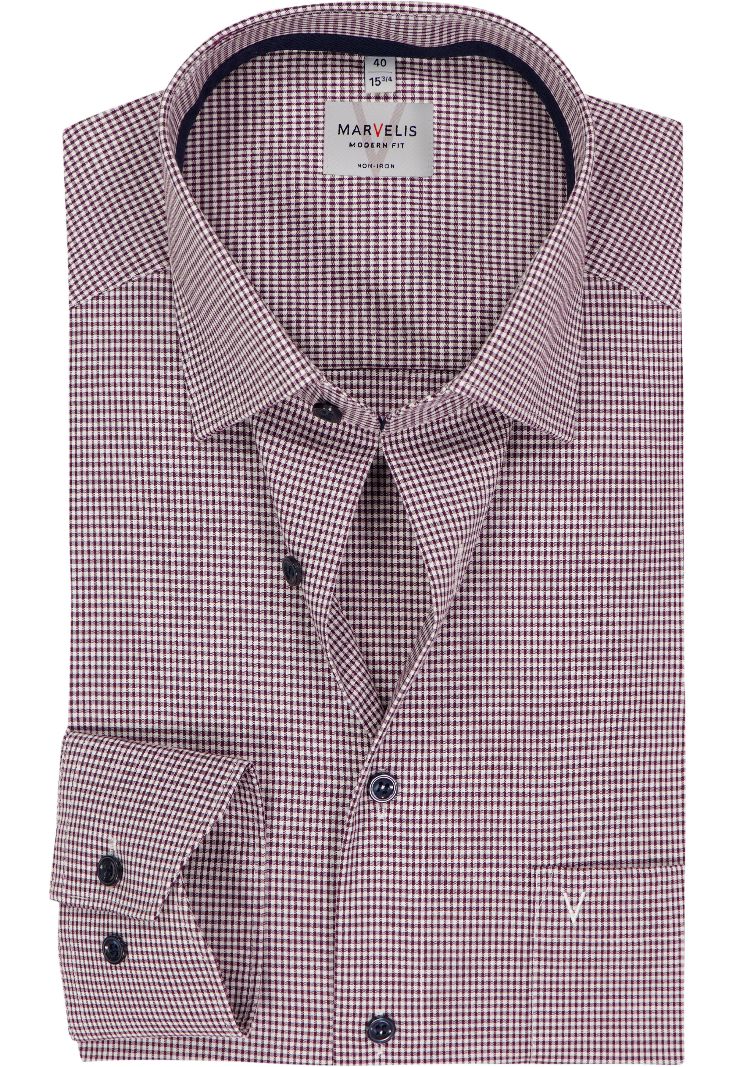 MARVELIS modern fit overhemd, popeline, paars geruit