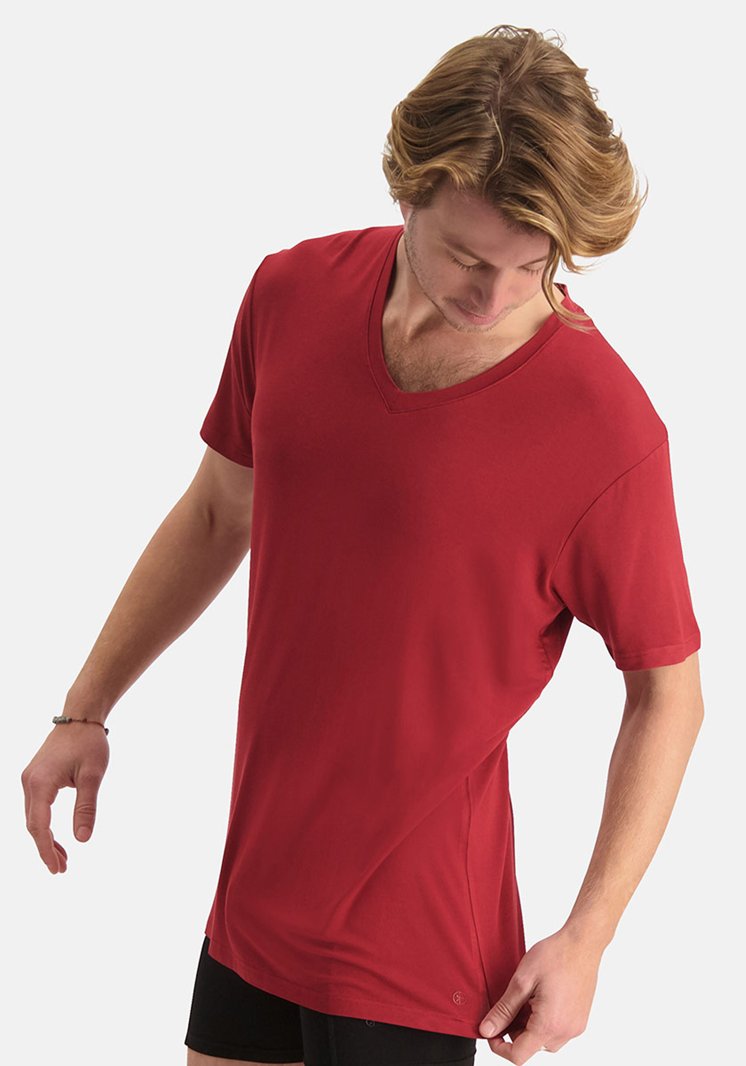 Bamboo Basics Vance V-neck T-shirt (2-pack), heren T-shirt V-hals, bordeaux rood