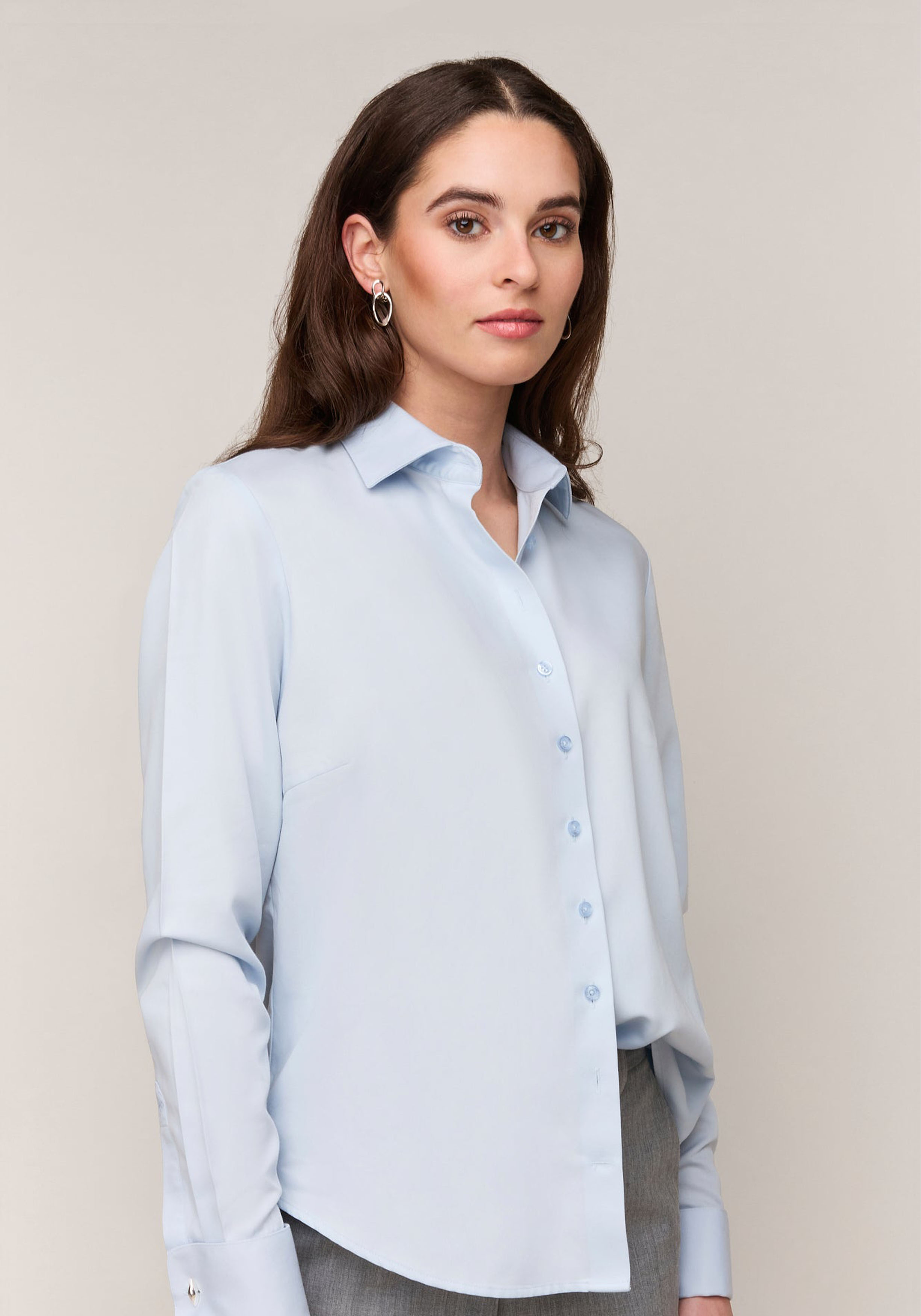 Vander Amsterdam damesblouse regular fit dubbele manchet, twill, lichtblauw