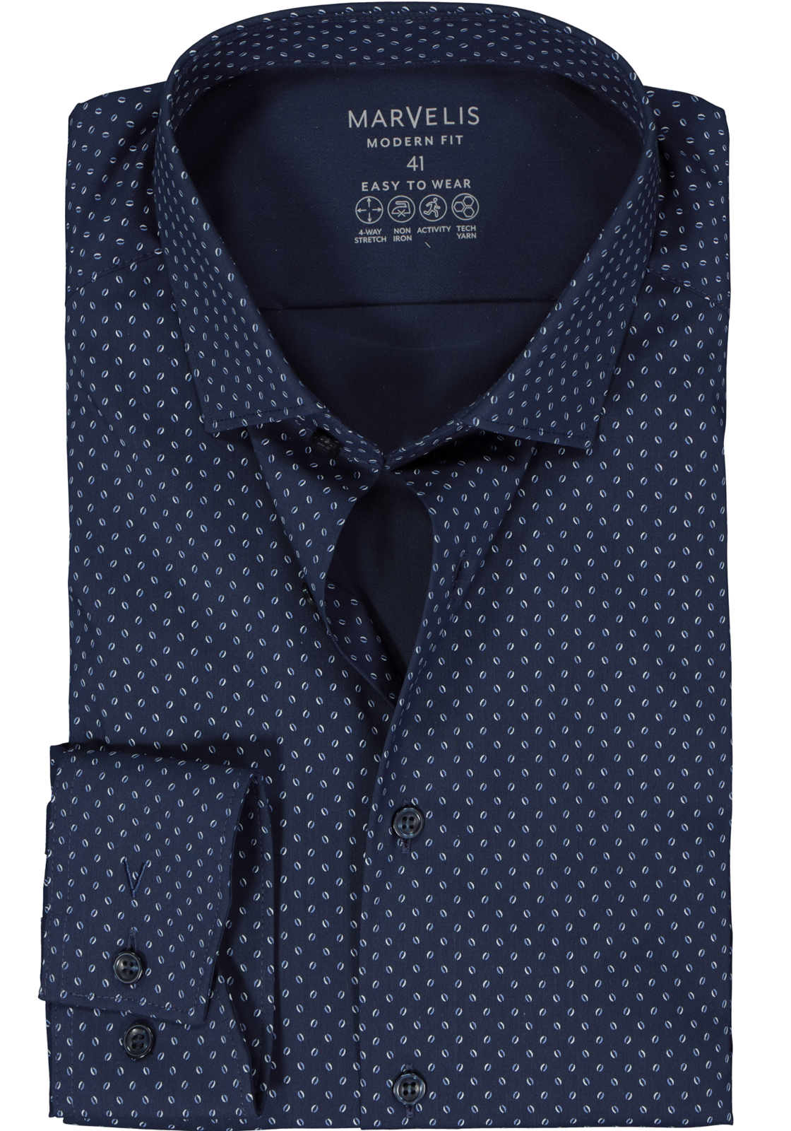 1-4062534779308_marvelis-overhemd_HR MARVELIS modern fit overhemd, popeline, donkerblauw dessin