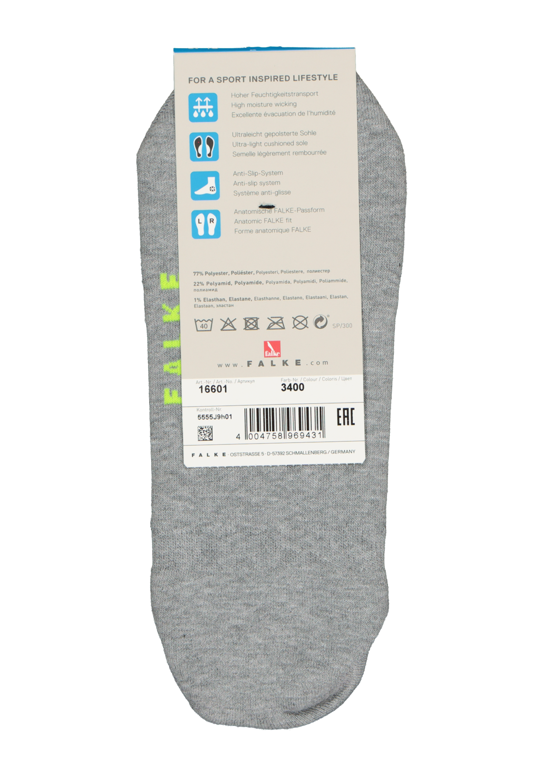 4-4004758969431_falke_sokken_HR FALKE Cool Kick invisible unisex sokken, lichtgrijs (light grey)