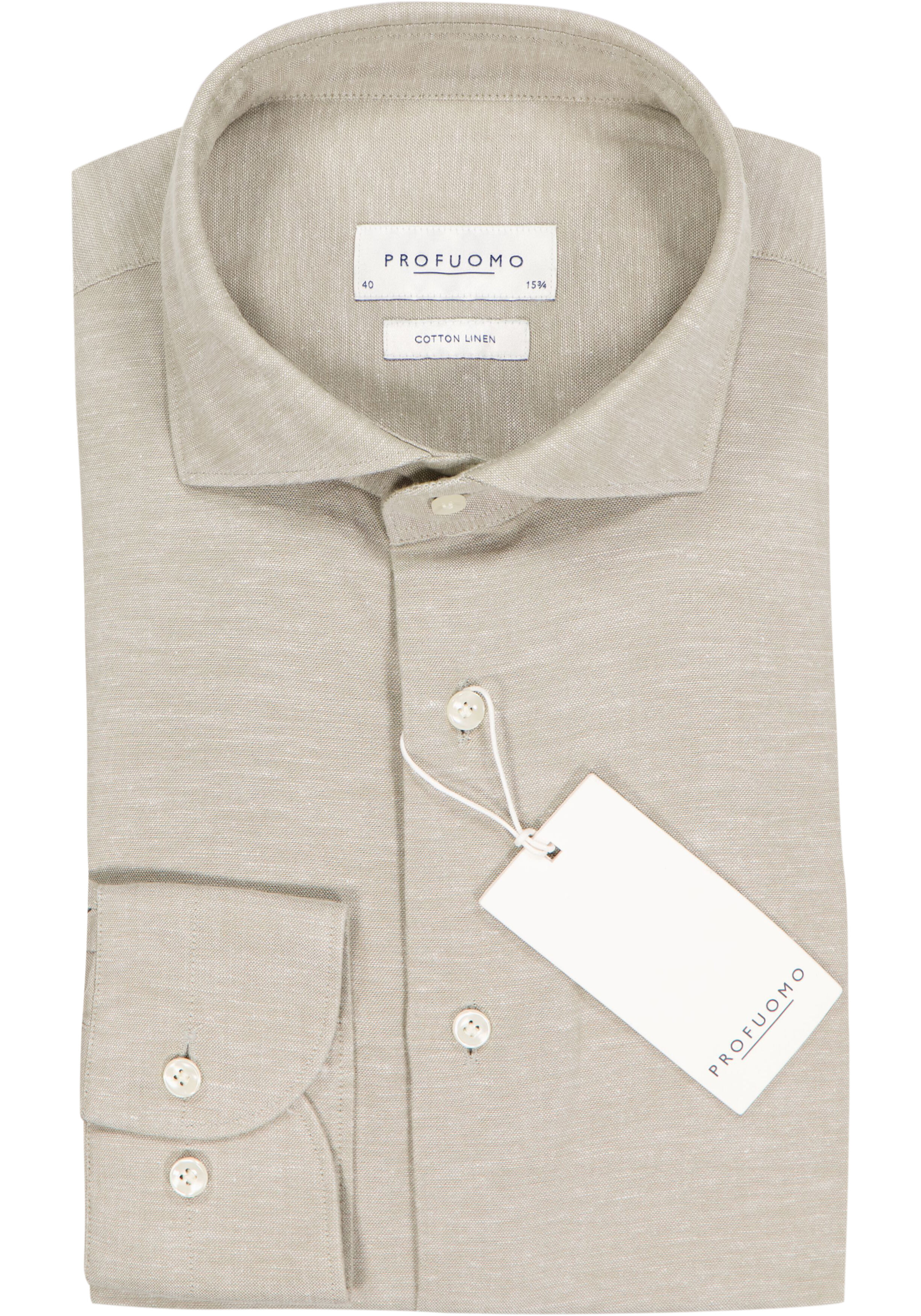 Profuomo slim fit heren overhemd, structuur, beige