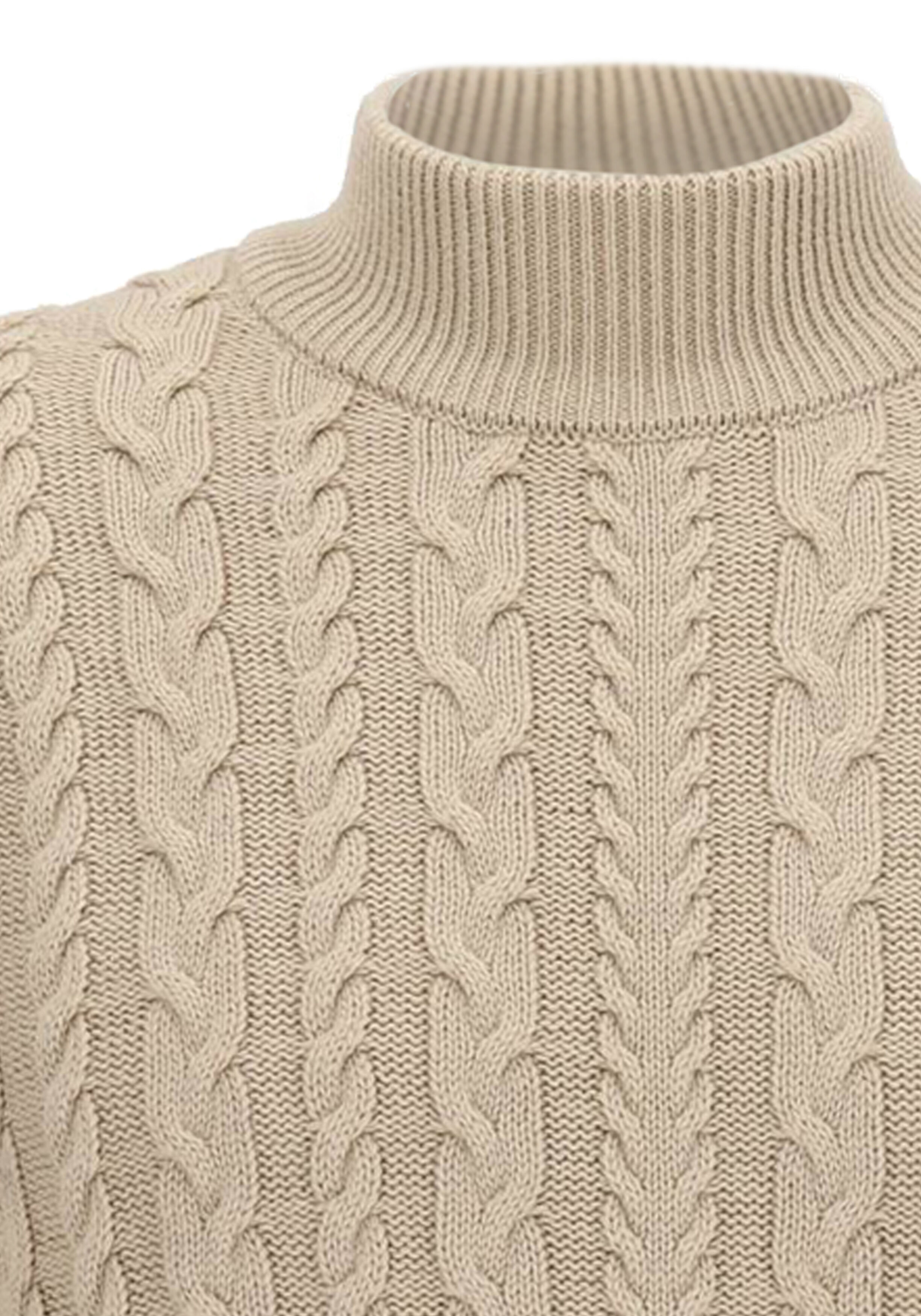 OLYMP modern fit trui wolmengsel, kabeltrui, turtleneck, beige