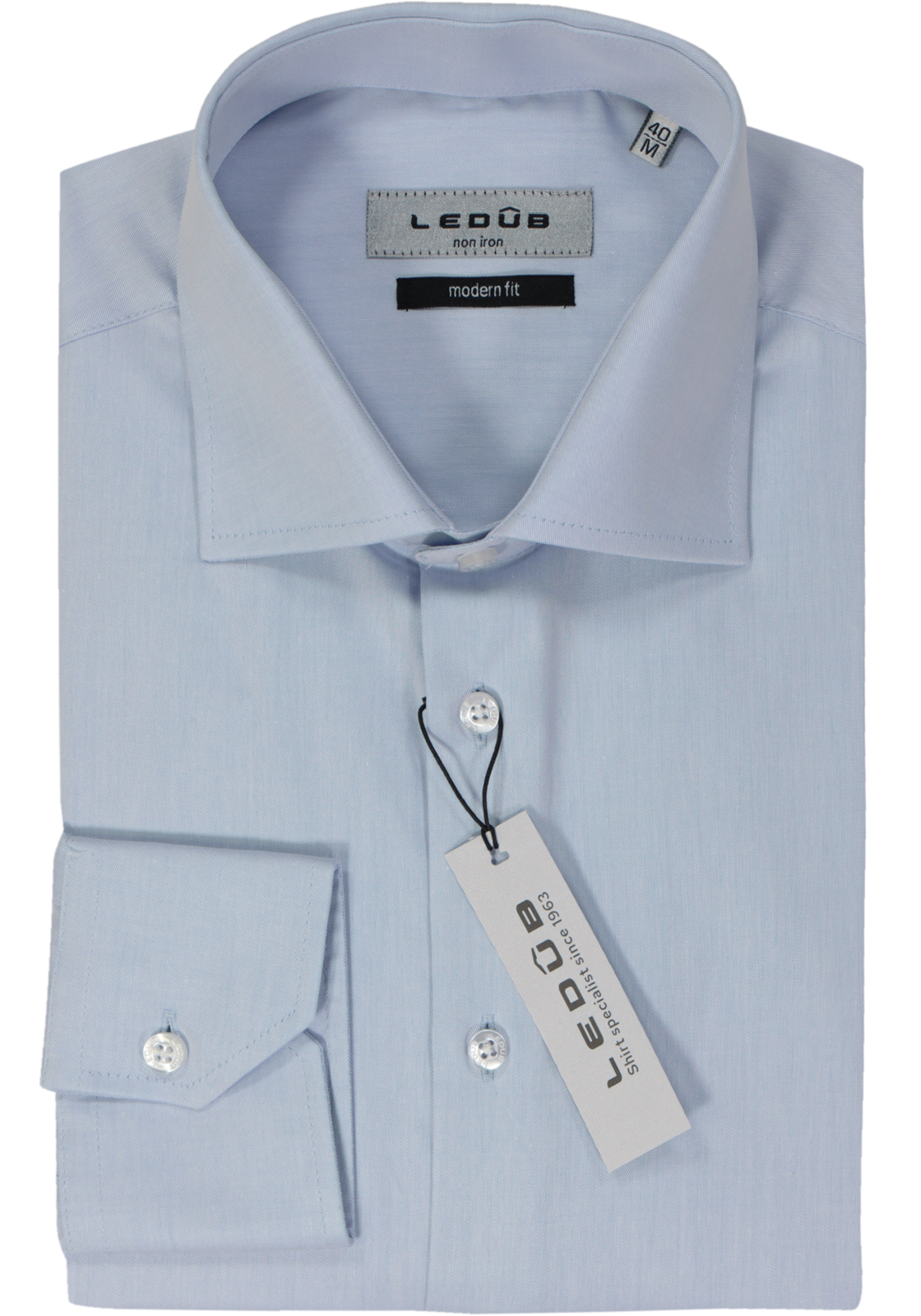 Ledub modern fit overhemd, lichtblauw twill  Ledub modern fit overhemd, lichtblauw twill