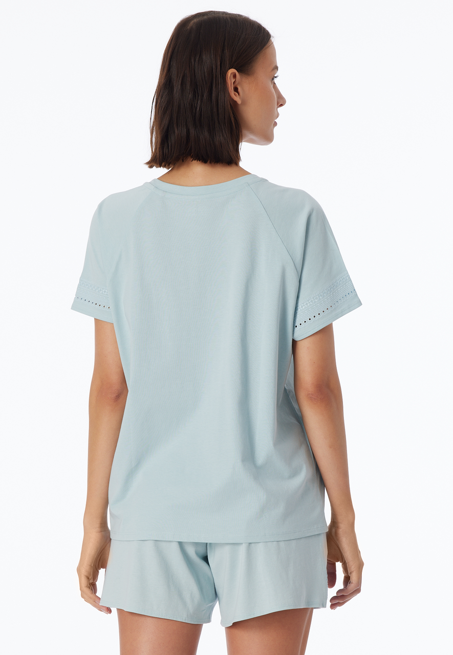 SCHIESSER Mix+Relax T-shirt, dames shirt korte mouw gaatjesborduursel bluebird