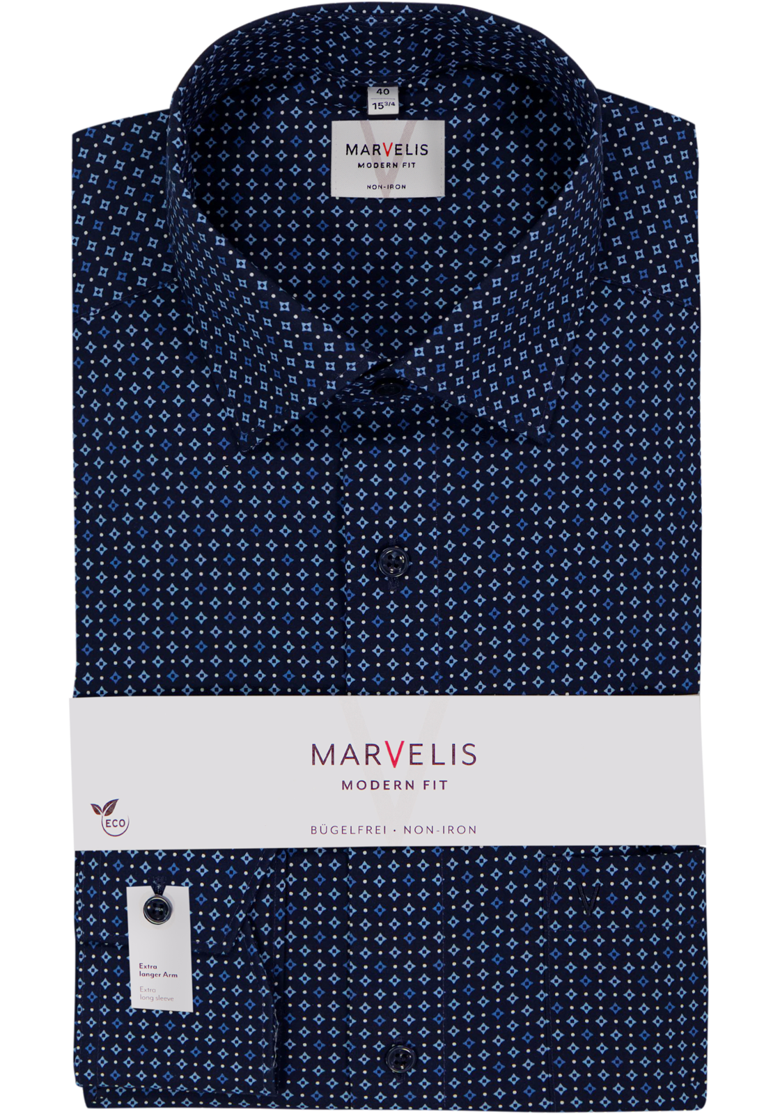 MARVELIS modern fit overhemd, mouwlengte 7, popeline, donkerblauw dessin MARVELIS modern fit overhemd, mouwlengte 7, popeline, donkerblauw dessin