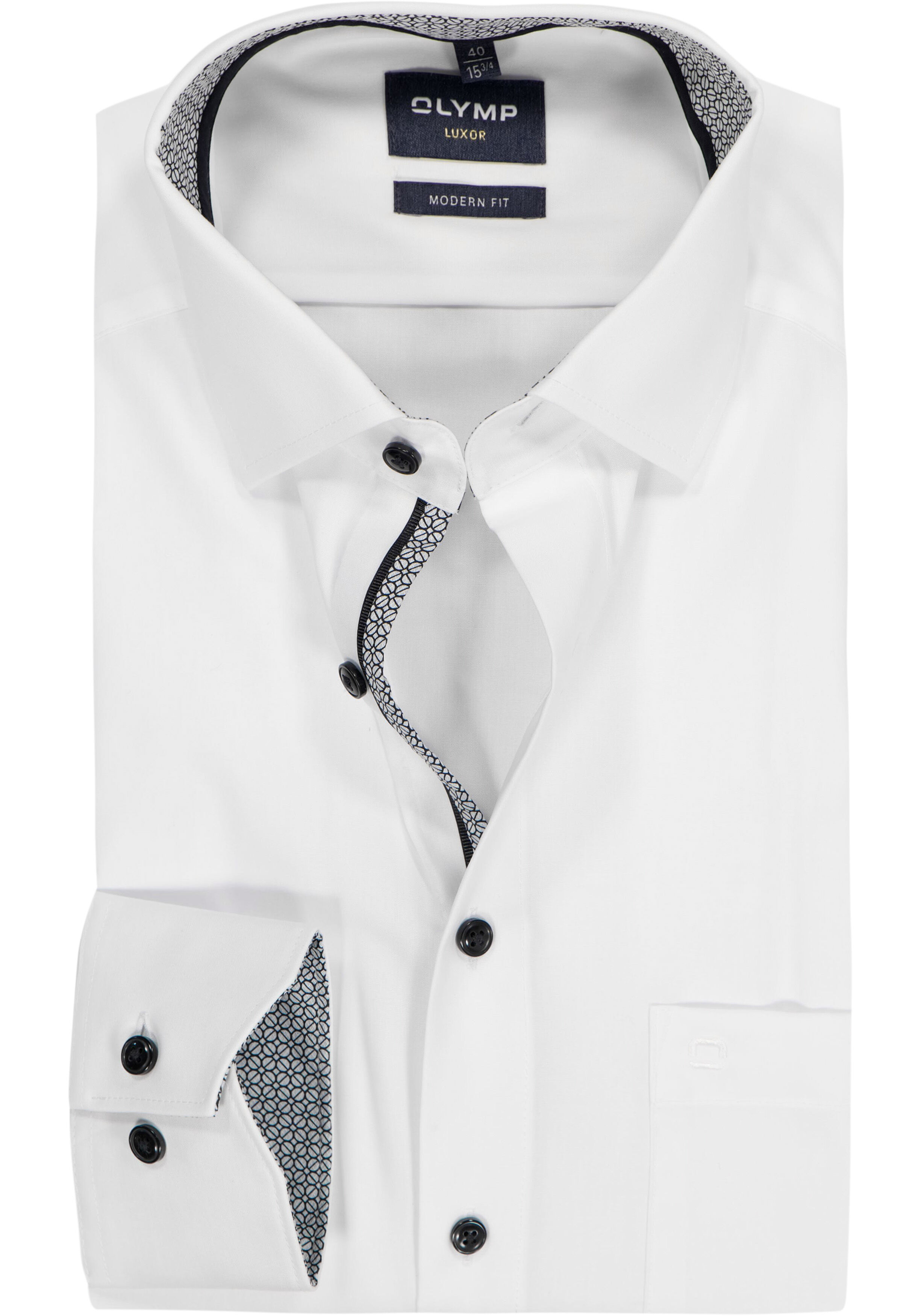 OLYMP Luxor modern fit overhemd, wit (zwart contrast)