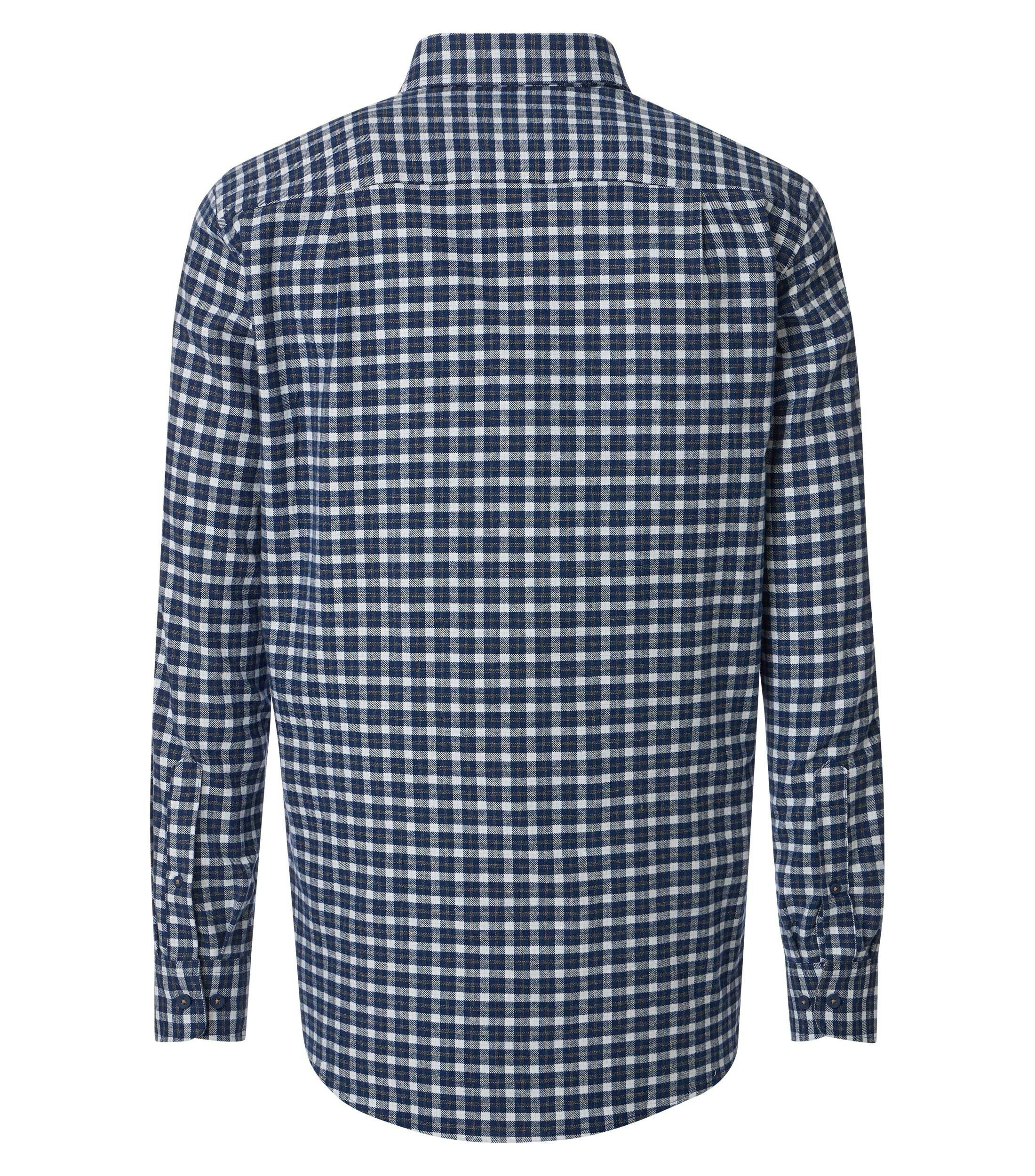 Redmond comfort fit overhemd, flanel, blauw met wit en beige geruit