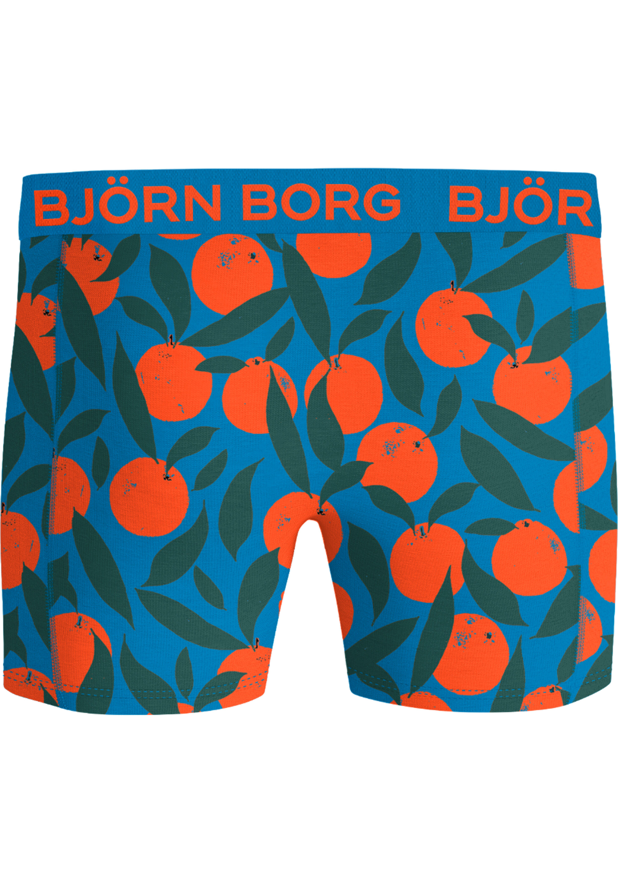 Bjorn Borg Cotton Stretch boxers, heren boxers normale lengte (3-pack), sinaasappelprint, blauwe panterprint en blauw met groen dessin