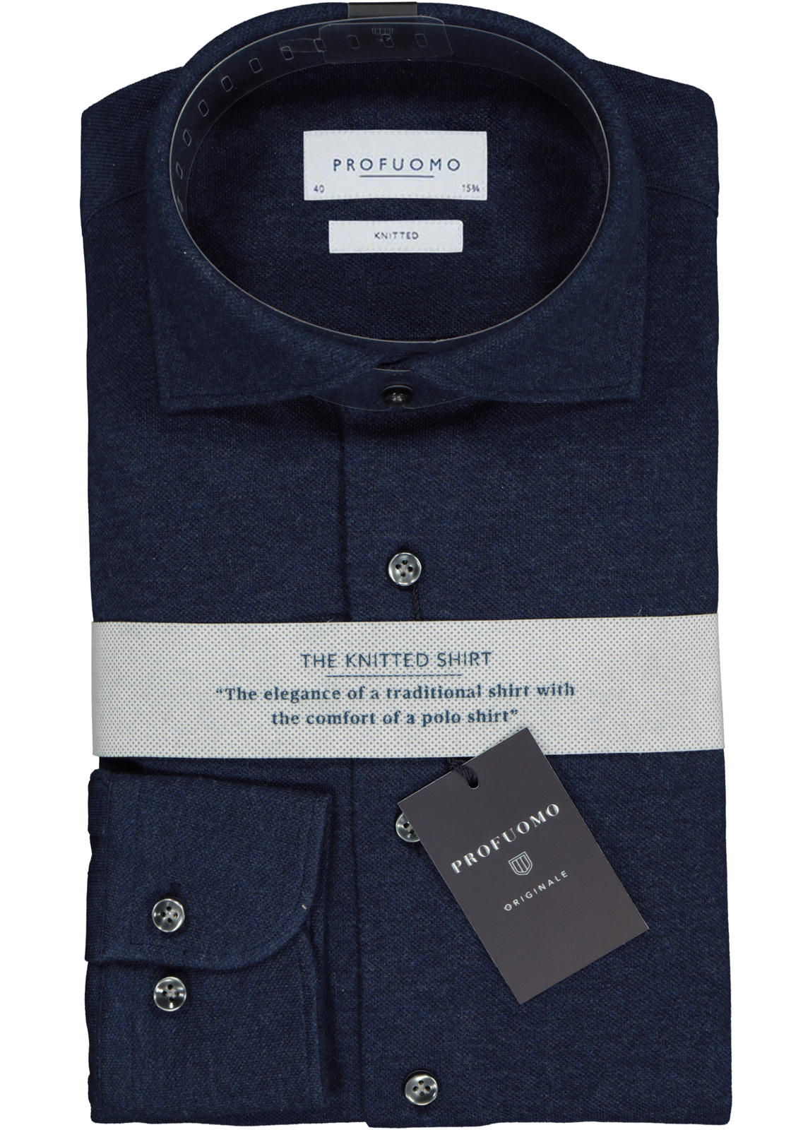 Profuomo slim fit jersey overhemd, knitted shirt pique, navy melange Profuomo slim fit jersey overhemd, knitted shirt pique, navy melange